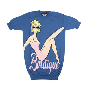 BOUTIQUE MOSCHINO boutique-moschino, channelenable-all, chicmi, couponcollection, gender-mens, gender-womens, main-clothing, mens-shoes, size-l, size-m, size-s, size-xl, size-xs, size-xxs, under-250, womens-sweater-dresses Blue Short Sleeve Knit Mini Sweater Dress