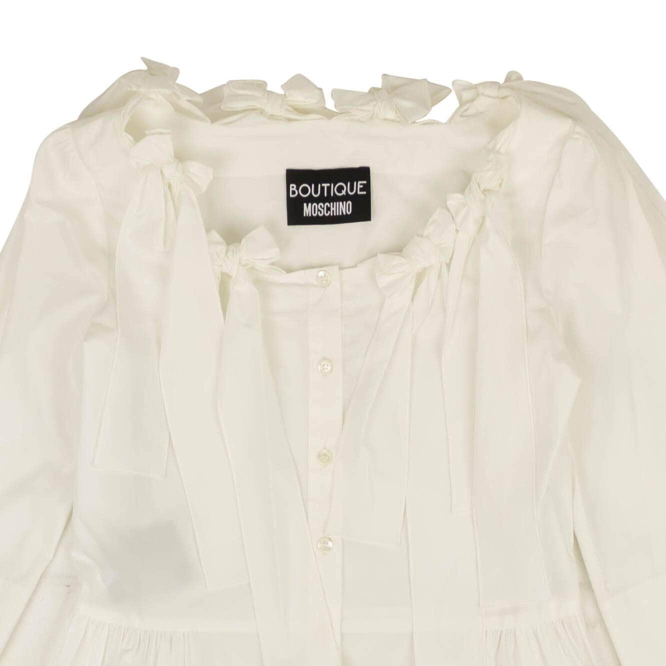 BOUTIQUE MOSCHINO boutique-moschino, channelenable-all, chicmi, couponcollection, gender-womens, main-clothing, size-36, size-38, size-40, size-42, size-44, size-46, size-48, under-250, womens-day-dresses White Bow Accented Fit And Flare Mini Dress