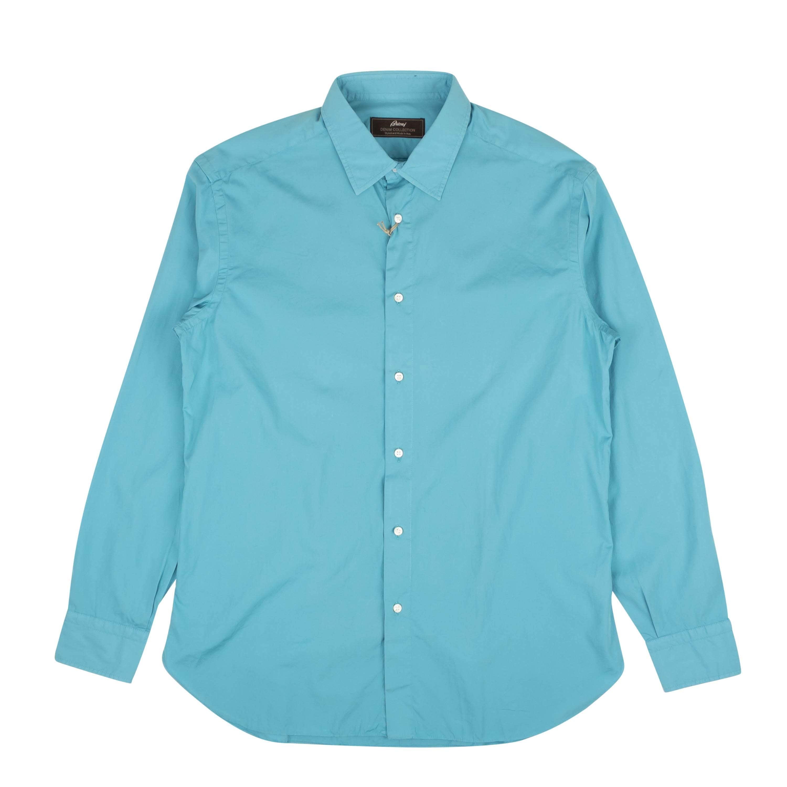 Brioni 250-500, channelenable-all, chicmi, couponcollection, gender-mens, main-clothing, mens-shoes, size-3 3 Teal Blue Slim-Fit Long Sleeve Cotton Casual Shirt 95-BNI-1003/3 95-BNI-1003/3
