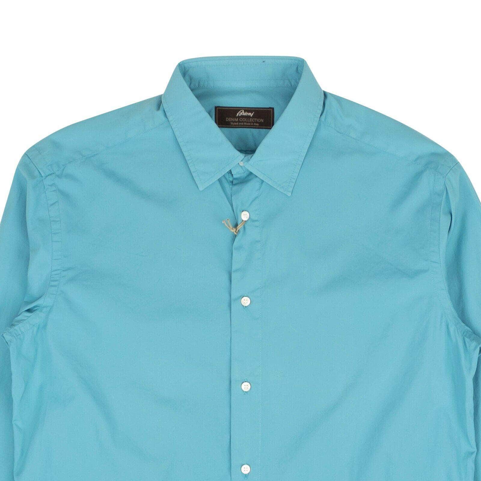 Brioni 250-500, channelenable-all, chicmi, couponcollection, gender-mens, main-clothing, mens-shoes, size-3 3 Teal Blue Slim-Fit Long Sleeve Cotton Casual Shirt 95-BNI-1003/3 95-BNI-1003/3