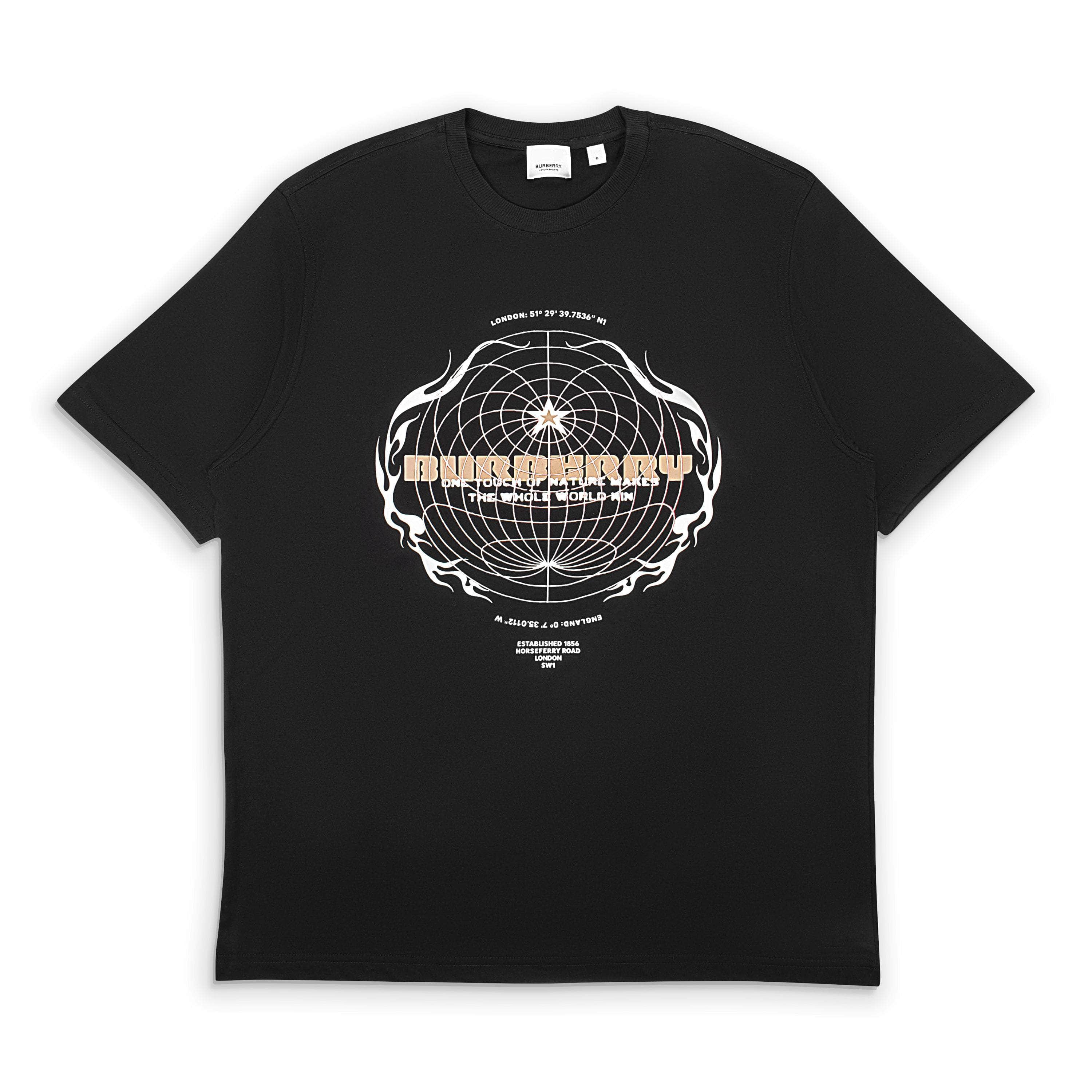 Burberry BRB-XTSH-0004/M Burberry Black Printed Globe T-Shirt  Size M $510 BRB-XTSH-0004/M