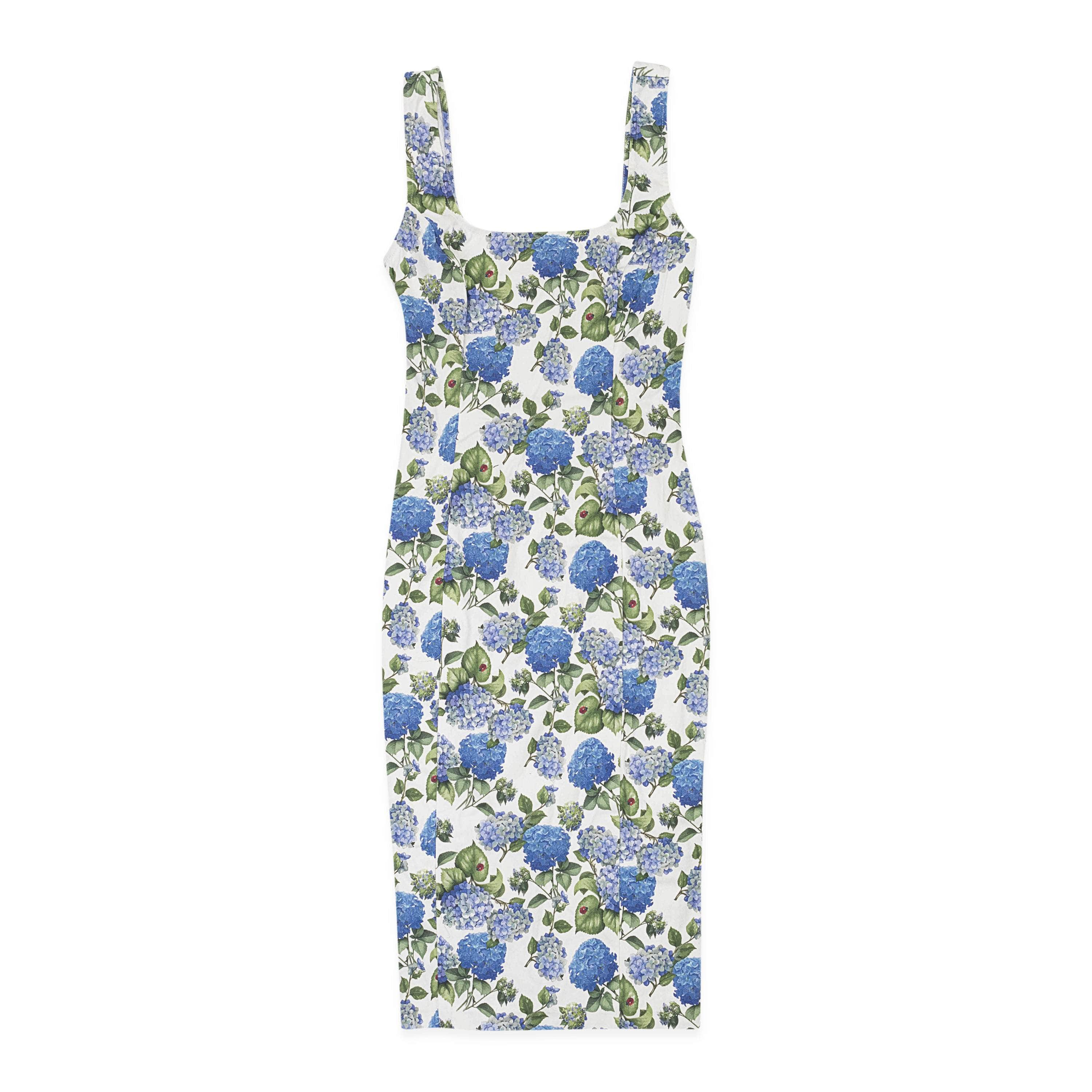 Callipygian 95-CPN-0011/0 NWT CALLIPYGIAN BLUE FLORAL U NECK SLEEVELESS DRESS SIZE 0 $225 95-CPN-0011/0