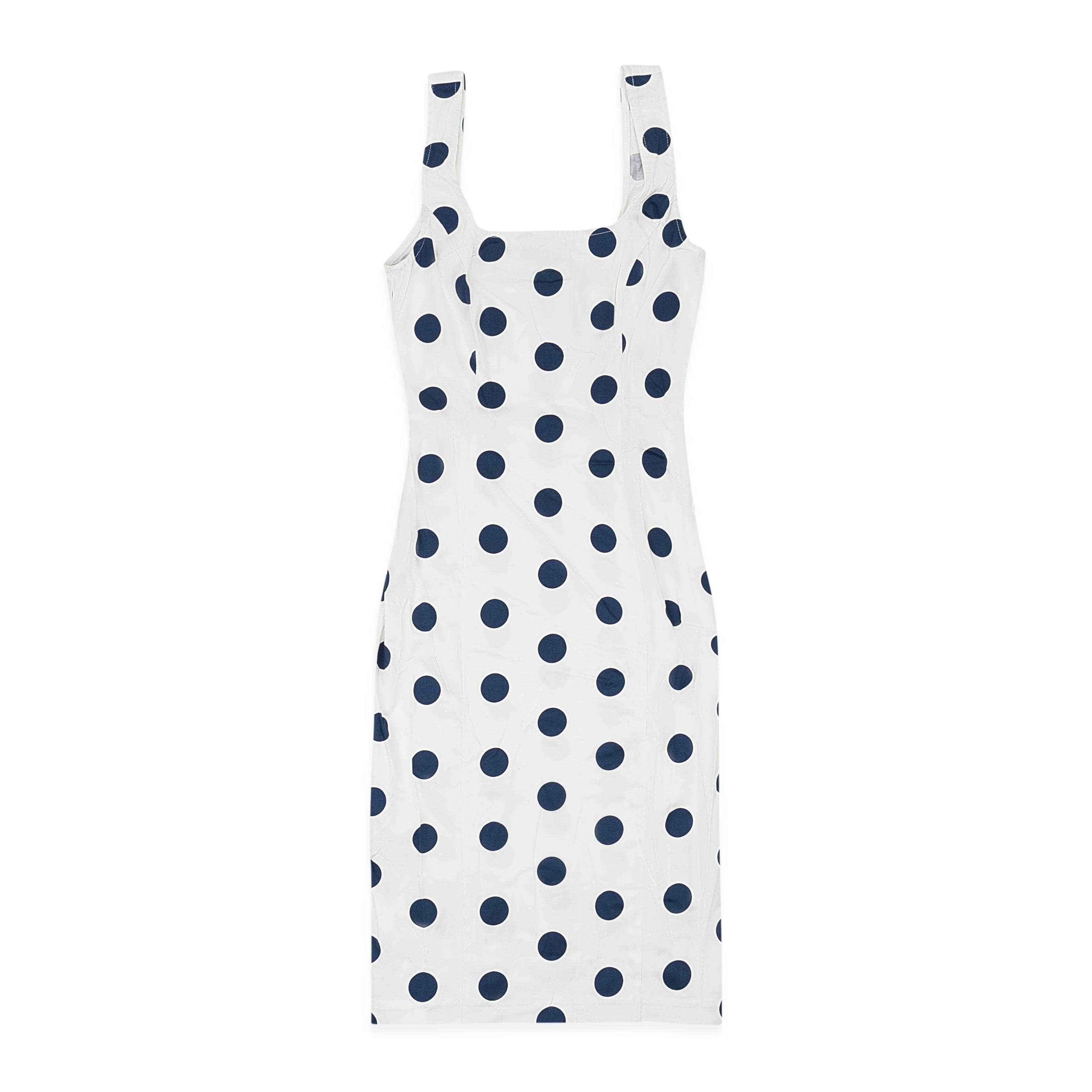 Callipygian 95-CPN-0012/0 NWT CALLIPYGIAN NAVY POLKA U NECK SLEEVELESS DRESS SIZE 0 $225 95-CPN-0012/0