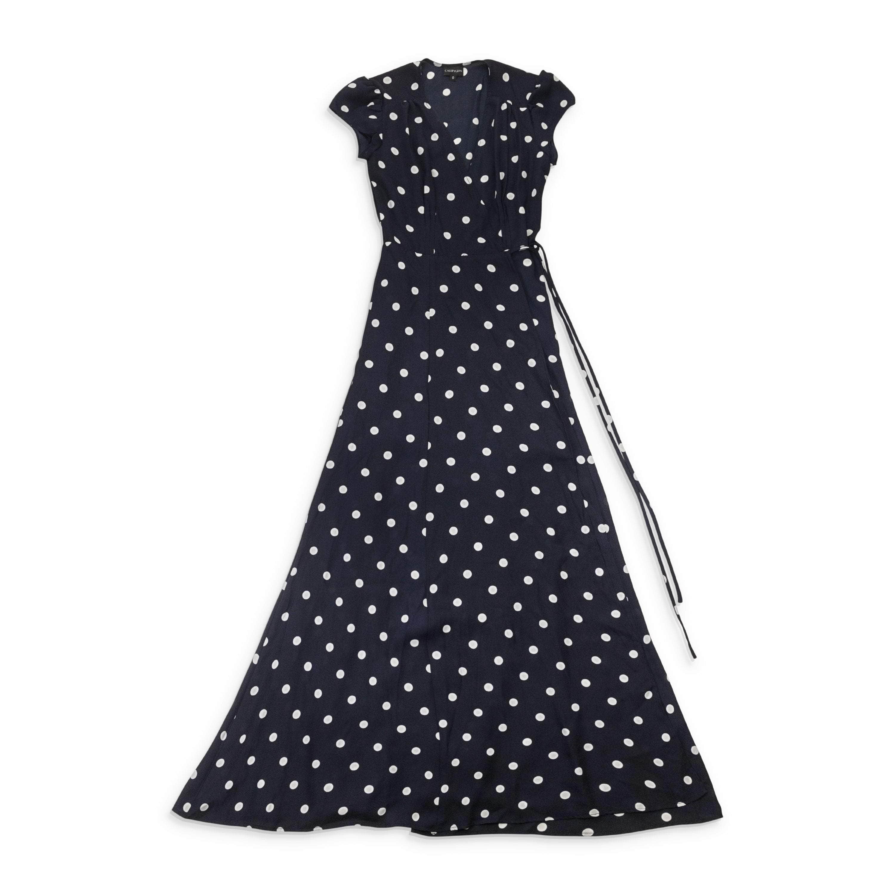 Callipygian 95-CPN-0058/0 NWT CALLIPYGIAN BLUE POLKA DOT CALLIPYGIAN MAXI WRAP DRESS SIZE 0 $275 95-CPN-0058/0