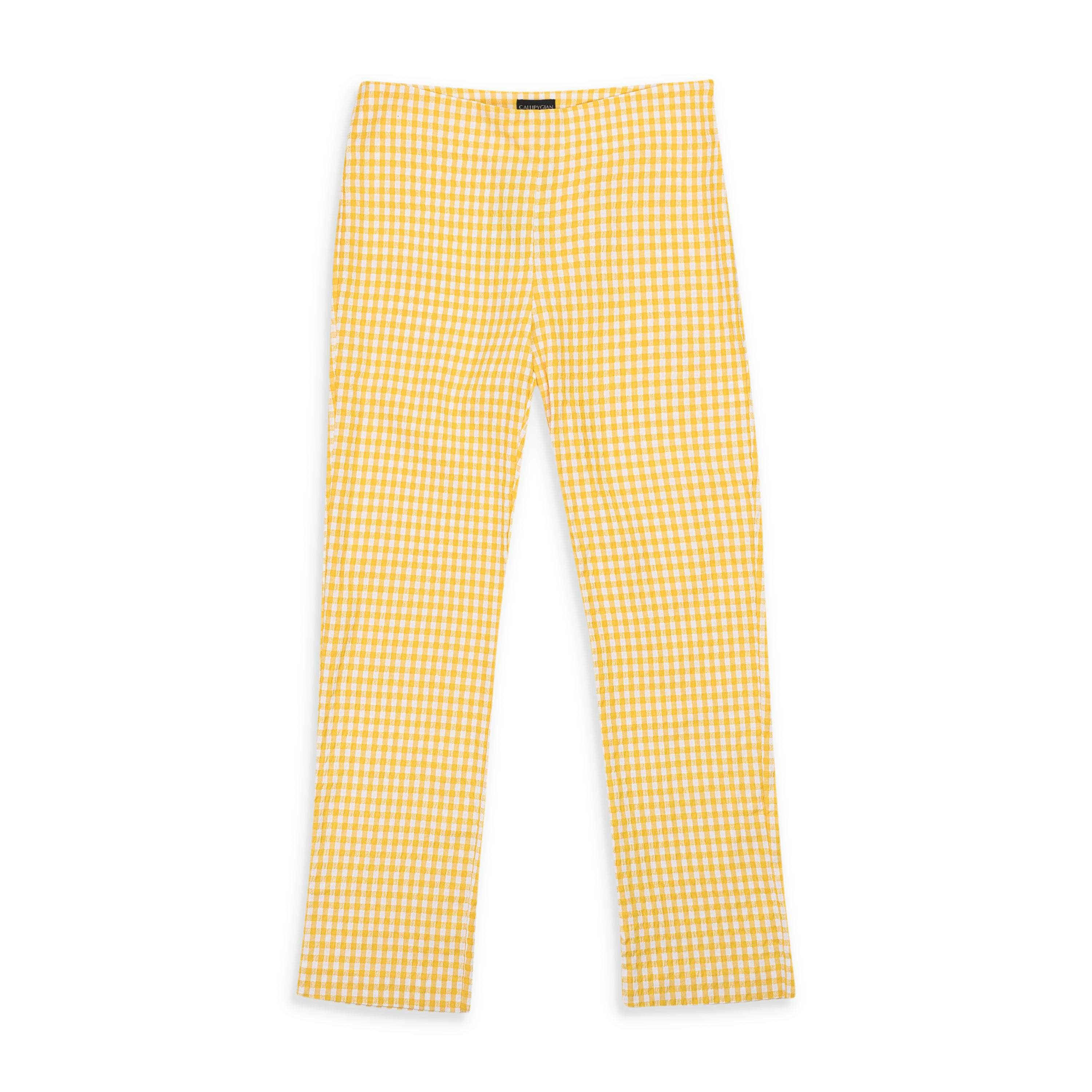 Callipygian 95-CPN-1078/0 95-CPN-1078/0 209169 YELLOW Callipygian SEERSUCKER GINGHAM NARROW PANT Size 0 95-CPN-1078/0