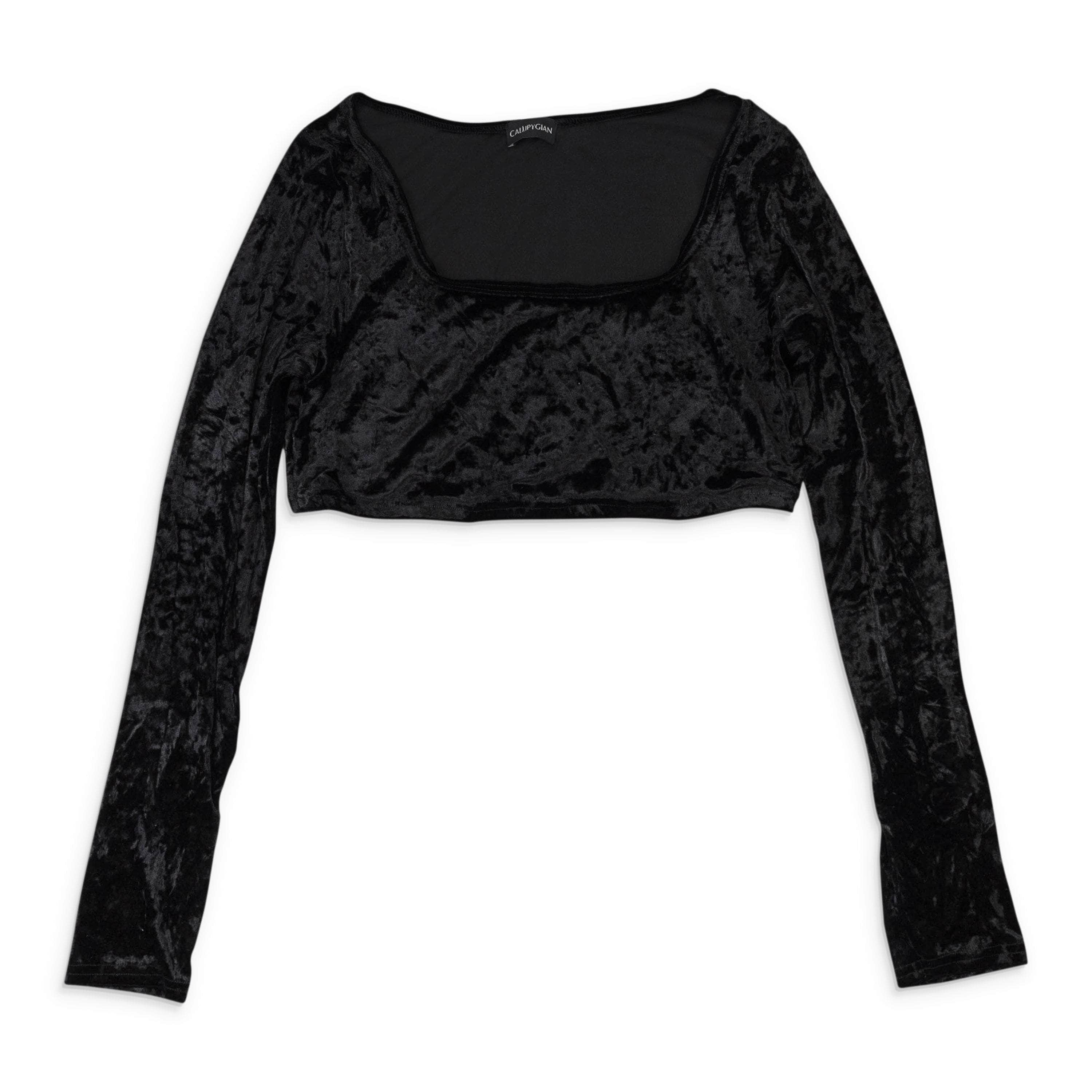 Callipygian 95-CPN-1099/L 95-CPN-1099/L VP94035_BLACK BLACK CALLIPYGIAN CRUSHED VELVET CROP TOP Size L 95-CPN-1099/L