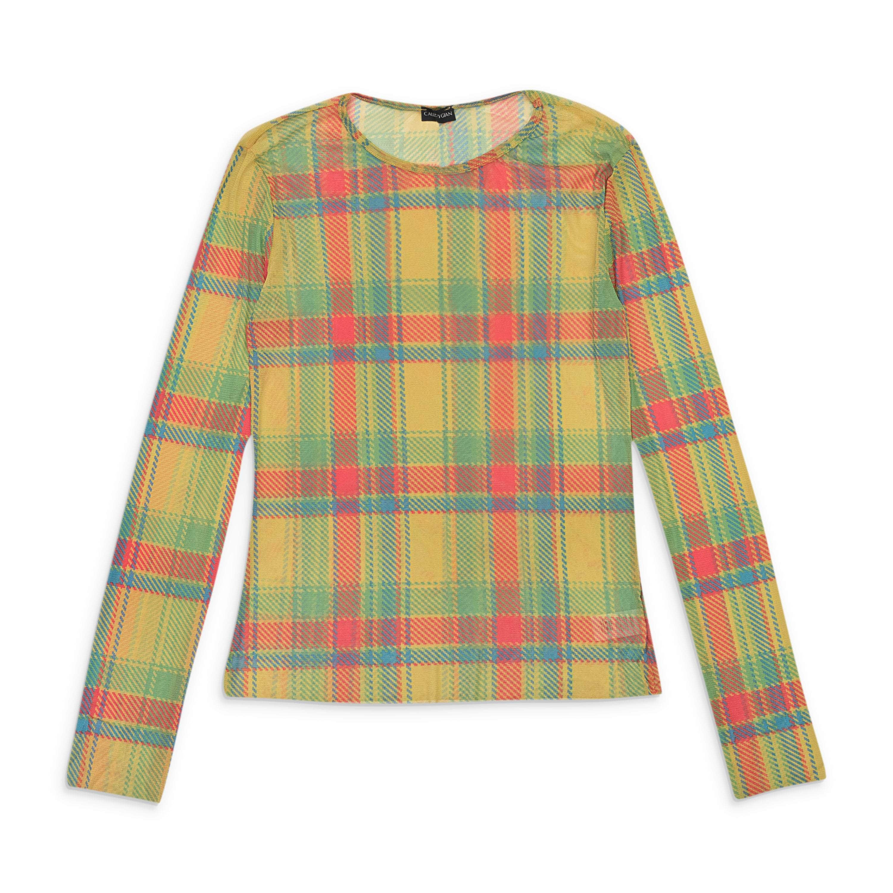 Callipygian 95-CPN-1126/L 95-CPN-1126/L VT91011 MULTI PLAID CALLIPYGIAN LONG SLEEVE MESH CREWNECK Size L 95-CPN-1126/L