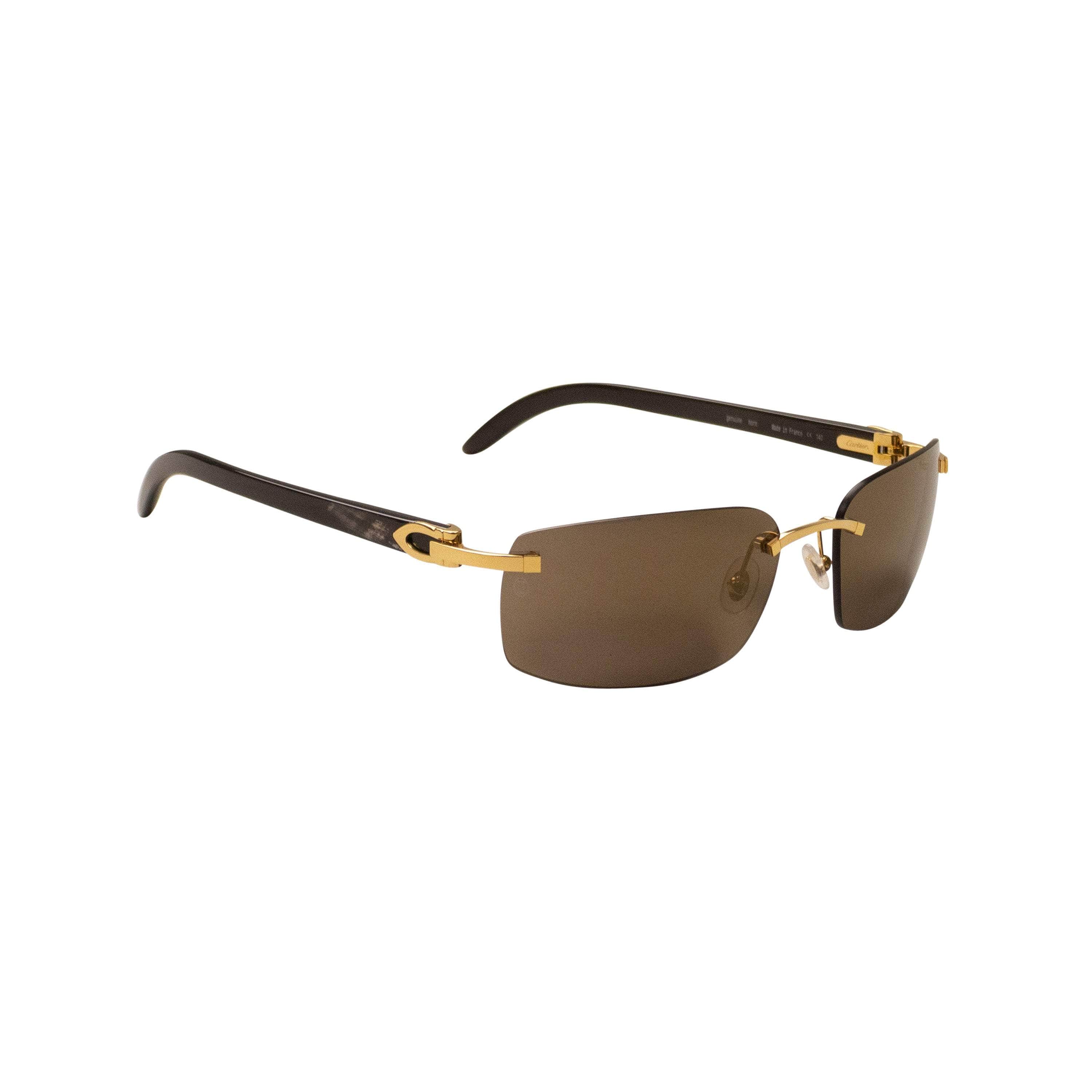 Cartier 2000-5000, channelenable-all, chicmi, couponcollection, gender-mens, main-accessories, mens-shoes, size-os OS Gold Rectangle Buffalo Horn Sunglasses CRT-XACC-0007/OS CRT-XACC-0007/OS