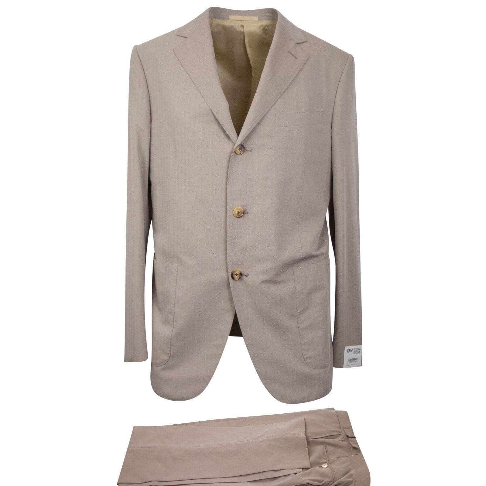 Caruso 250-500, caruso, couponcollection, gender-mens, main-clothing, mens-shoes, size-50 50 Tan Cotton Blend Single Breasted Suit CRS-XTPS-0117/50 CRS-XTPS-0117/50