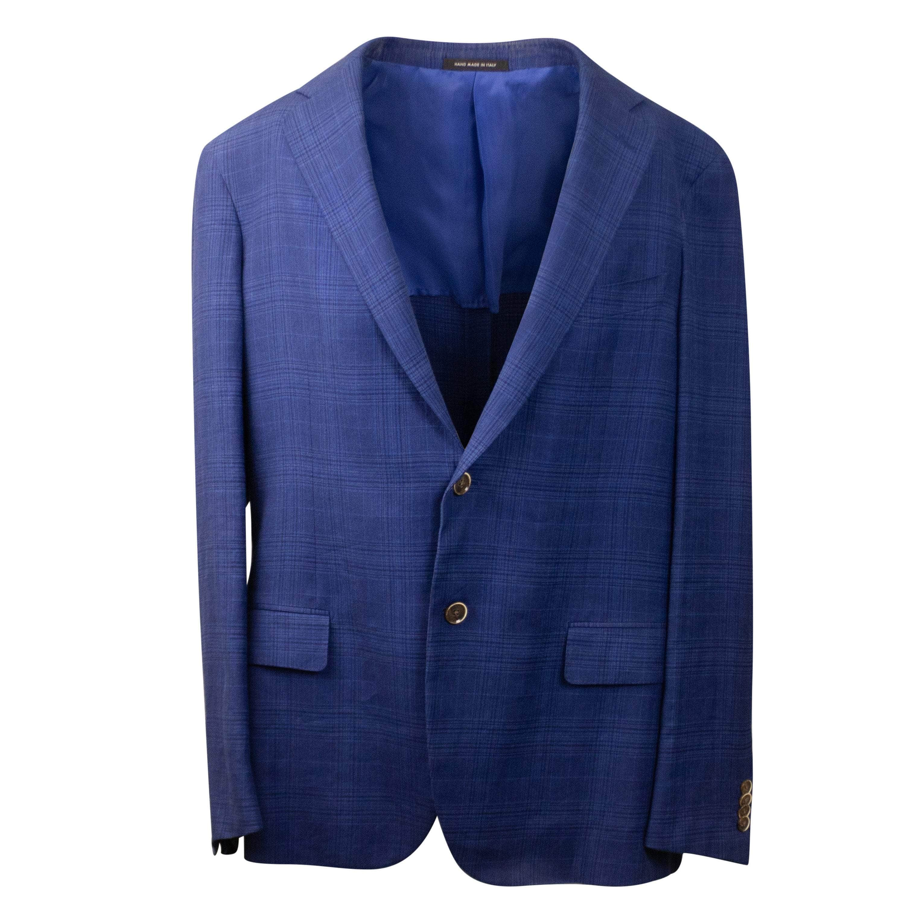 Caruso CRS-XTPS-0012/52 NWT CARUSO Blue Linen Blend Plaid Single Breasted Blazer Size 42/52 $1395 CRS-XTPS-0012/52