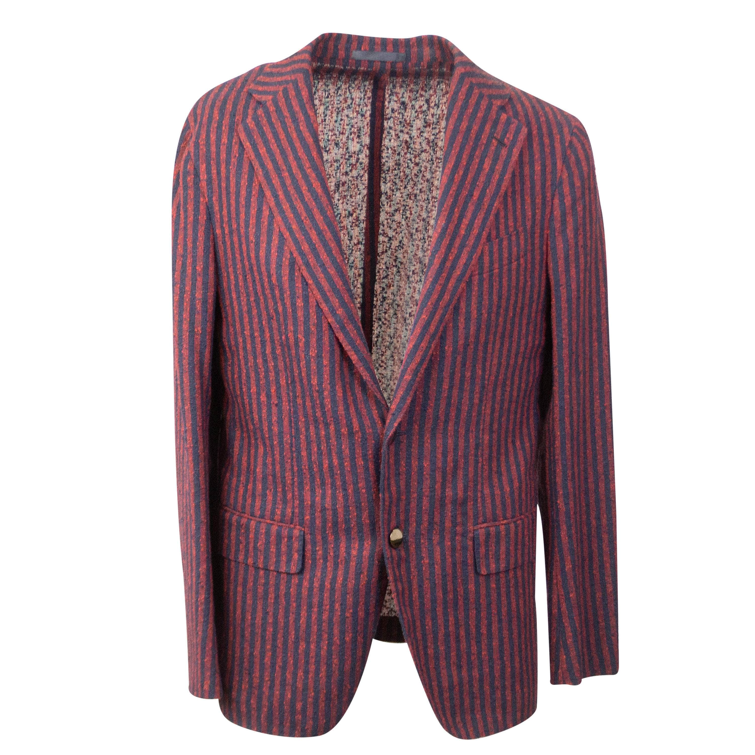 Caruso CRS-XTPS-0013/50 NWT CARUSO Navy & Red Linen Blend Stripe Single Breasted Blazer Size 50 $1395 CRS-XTPS-0013/50