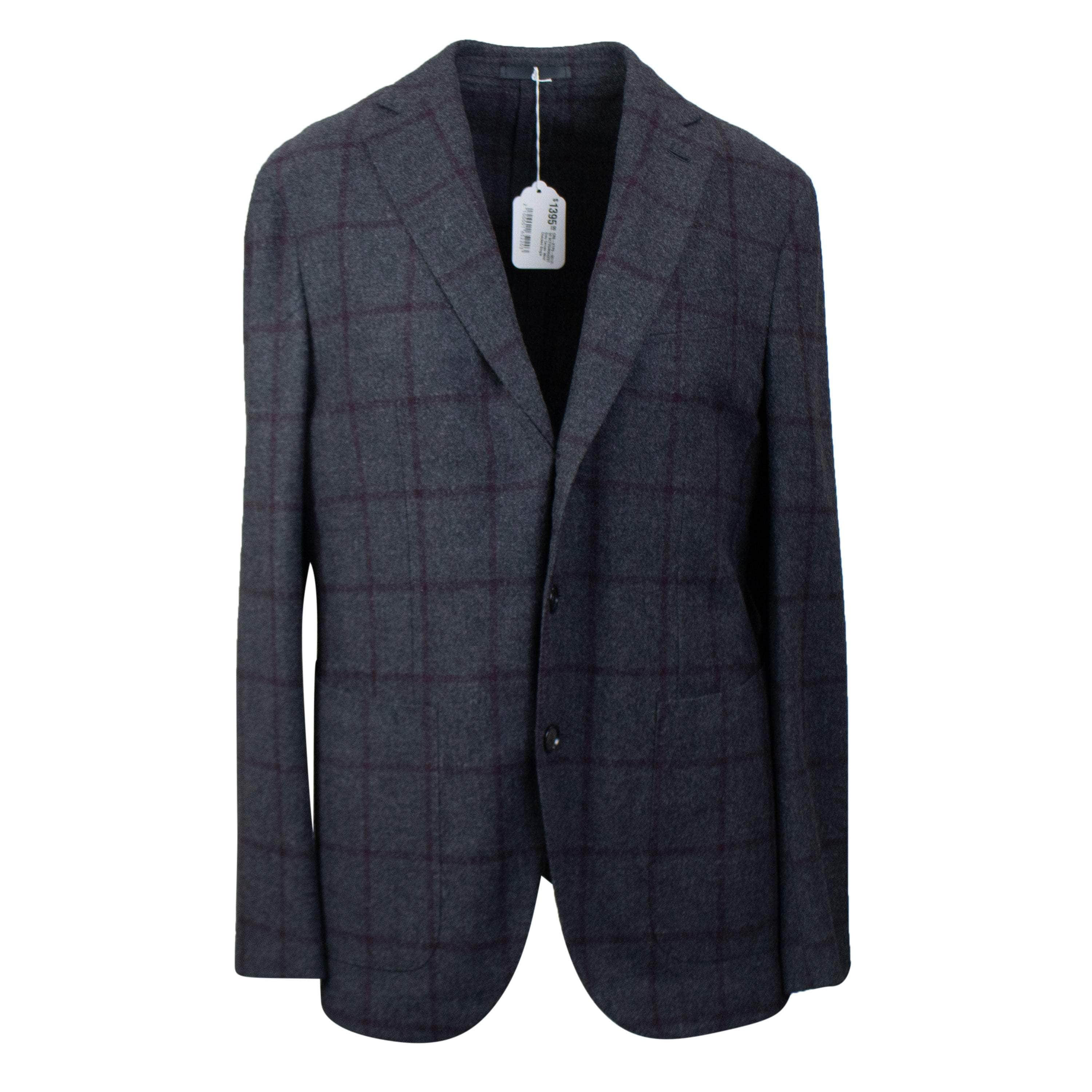 Caruso CRS-XTPS-0017/50 NWT Caruso Grey Wool Checked Single Breasted Blazer 8R Size 50 $1395 CRS-XTPS-0017/50