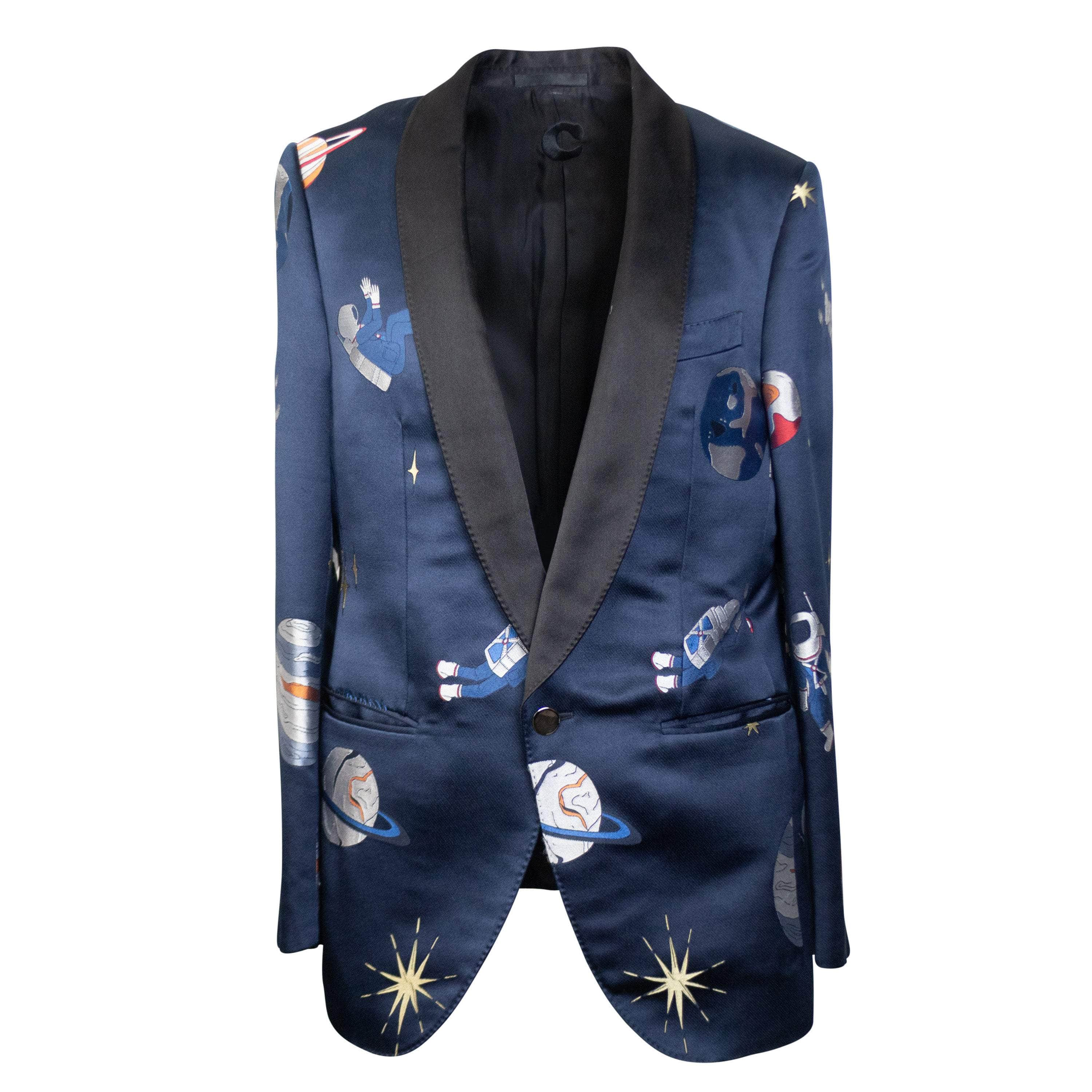 Caruso CRS-XTPS-0045/50 NWT CARUSO Navy Silk Space Print Single Breasted Blazer Size 50 $1395 CRS-XTPS-0045/50