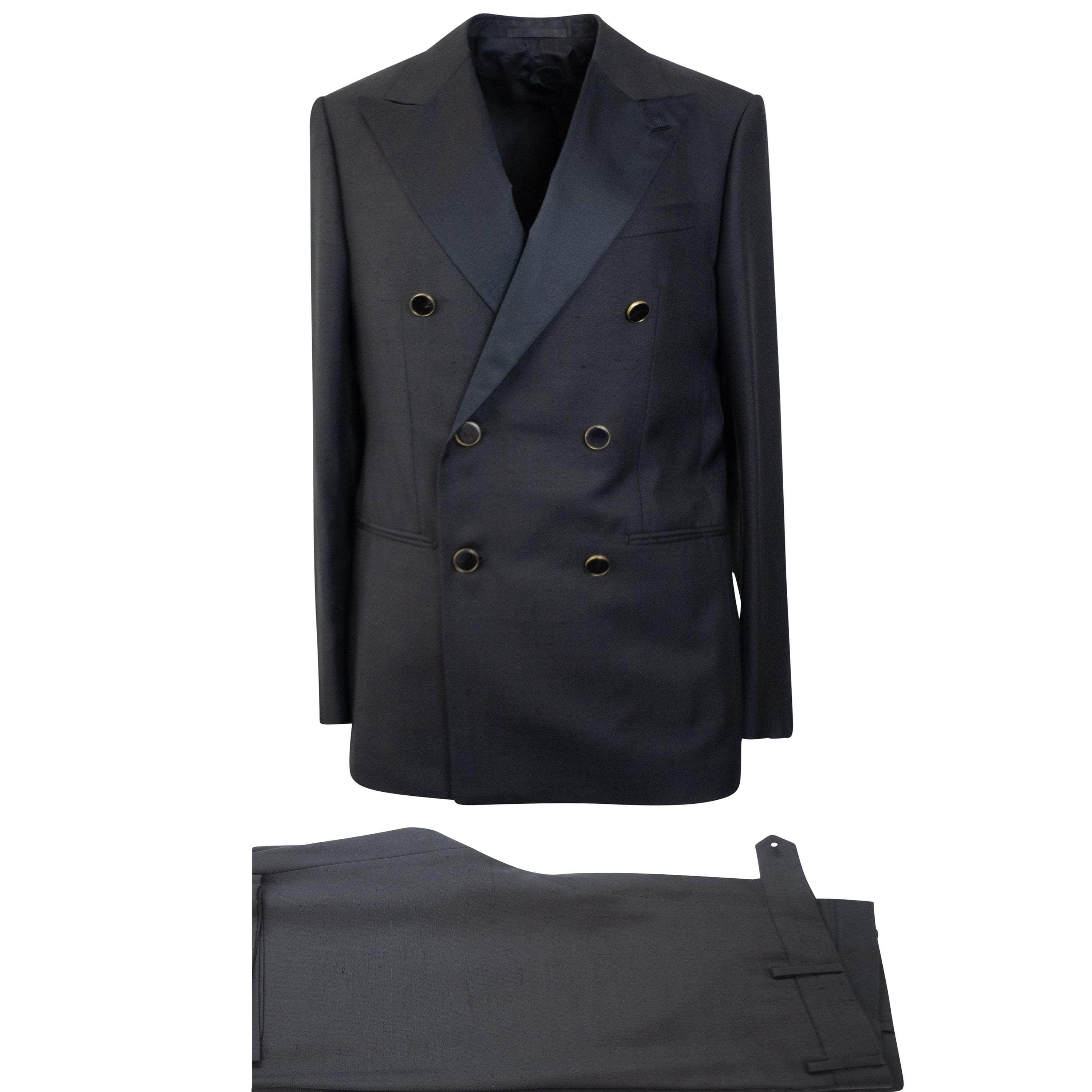 Caruso CRS-XTPS-0068/50 NWT CARUSO Black Silk Double Breasted Suit Size 50 $1395 CRS-XTPS-0068/50