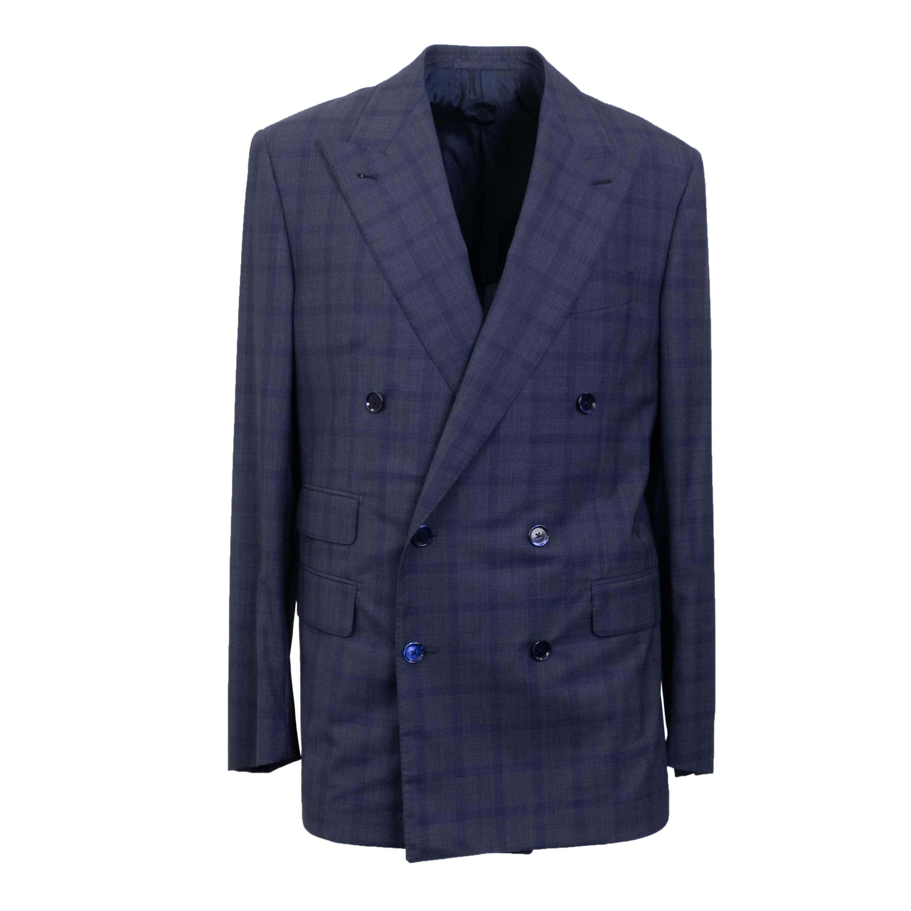 Caruso CRS-XTPS-0075/50 NWT CARUSO Navy Wool Plaid Double Breasted Suit 7R Size 50 $1995 CRS-XTPS-0075/50