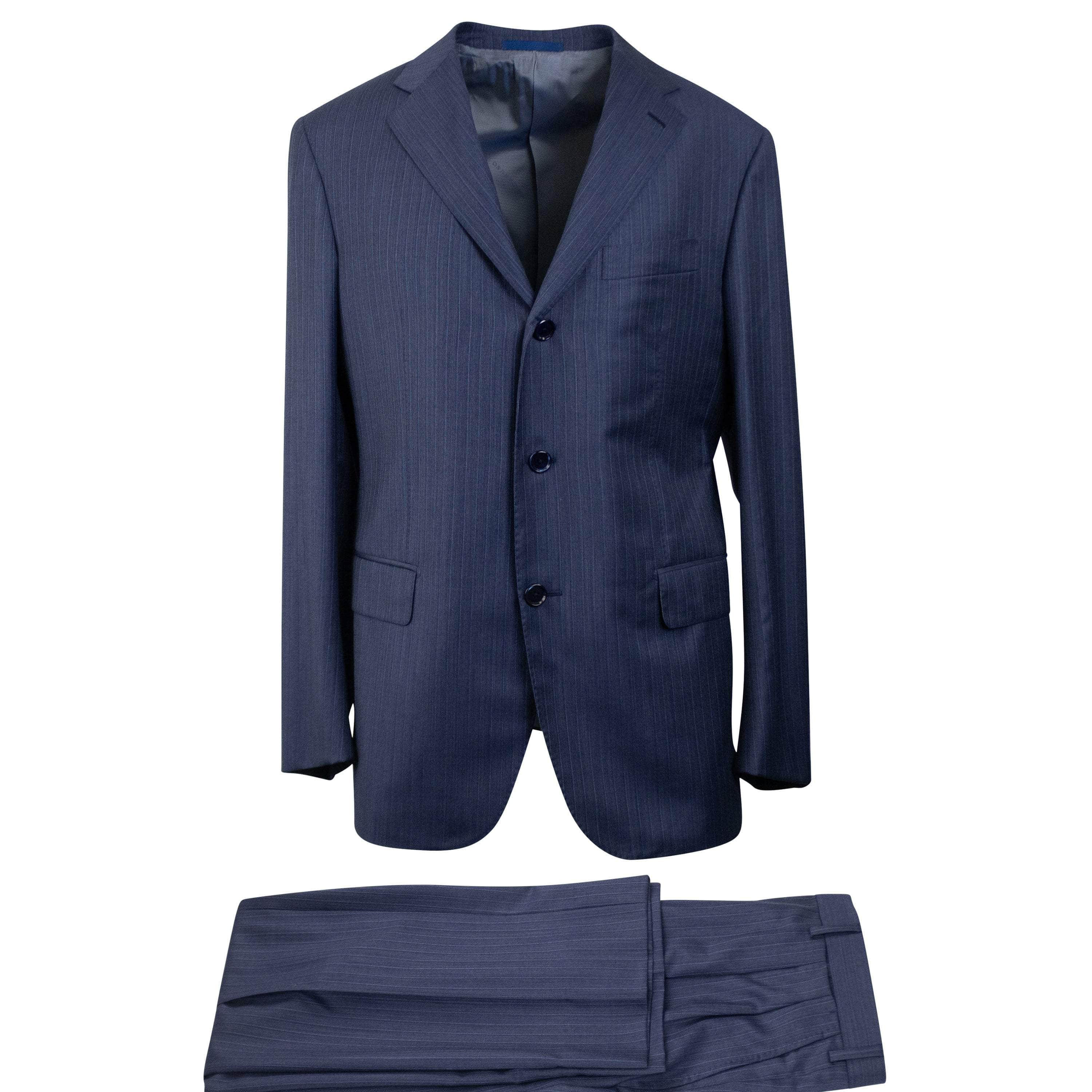 Caruso CRS-XTPS-0084/50 NWT CARUSO Blue Wool Pinstripe Single Breasted 3 Piece Suit 7R Size 50 $1995 CRS-XTPS-0084/50