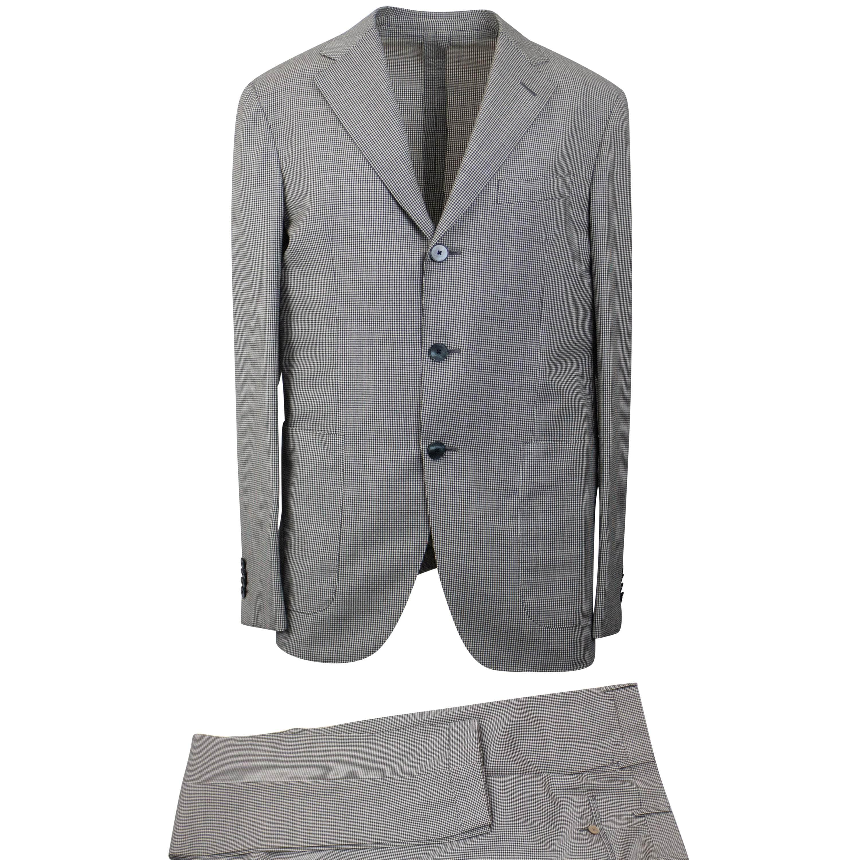 Caruso CRS-XTPS-0088/50 NWT CARUSO Black & White Houndstooth Single Breasted Suit 8R Size 50 $1995 CRS-XTPS-0088/50