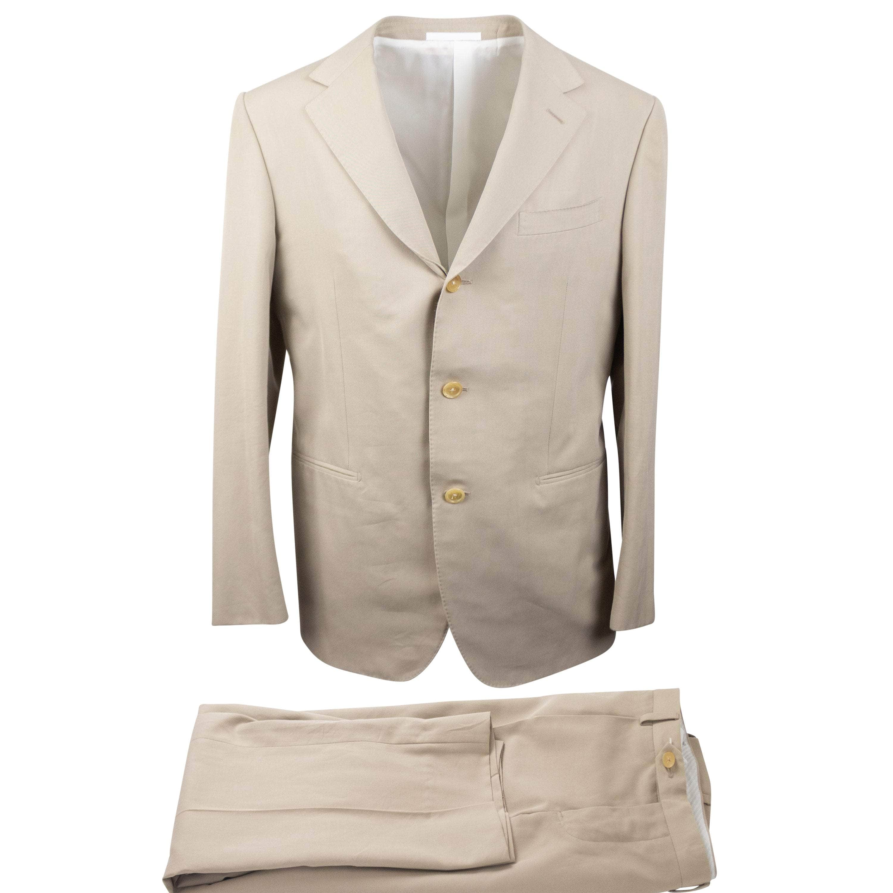 Caruso CRS-XTPS-0100/50 NWT CARUSO Beige Cotton Single Breasted Suit 7R Size 50 $1995 CRS-XTPS-0100/50