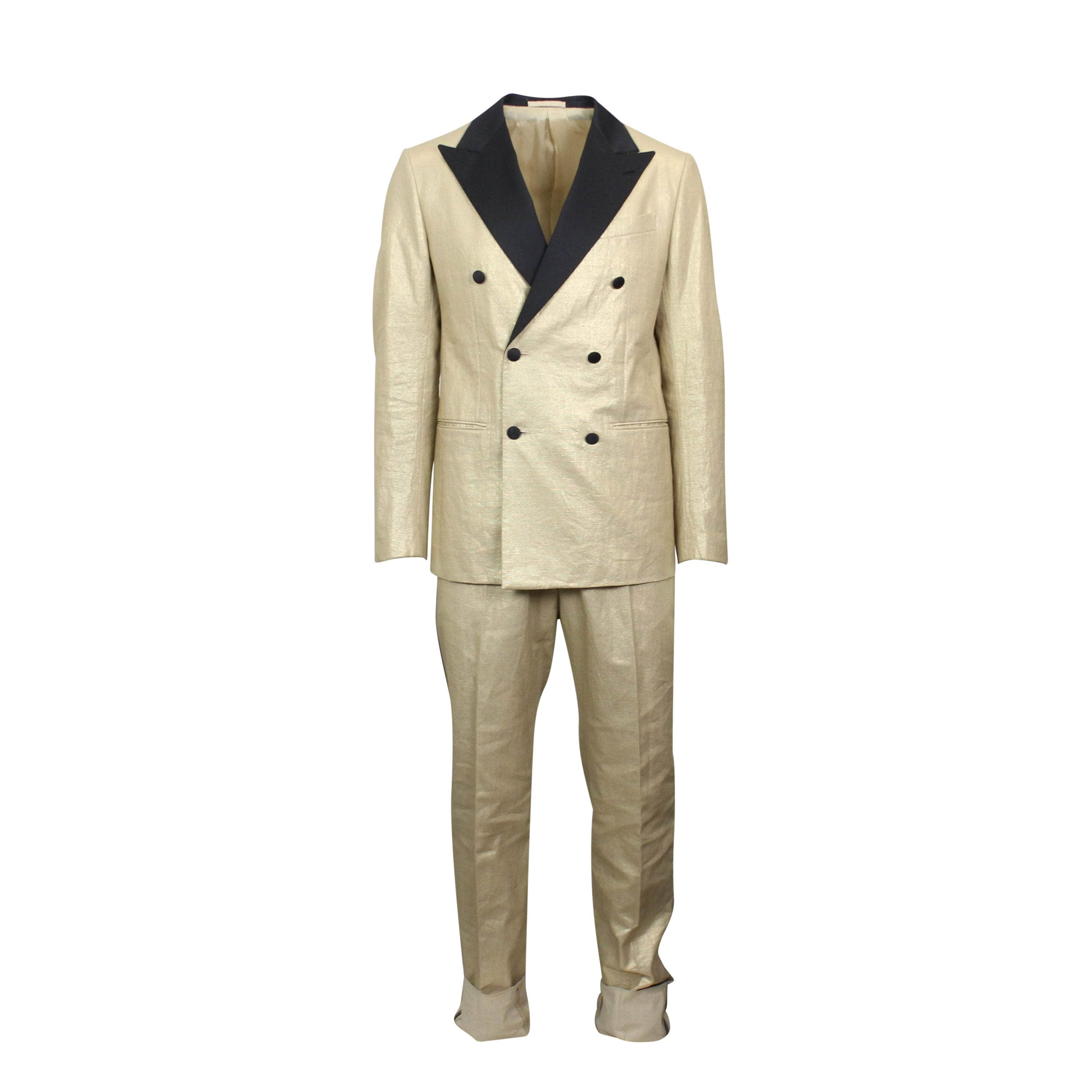 Caruso CRS-XTPS-0151/50 NWT Caruso Gold Metallic Linen Double Breasted Suit 10R Size 50 $1995 CRS-XTPS-0151/50