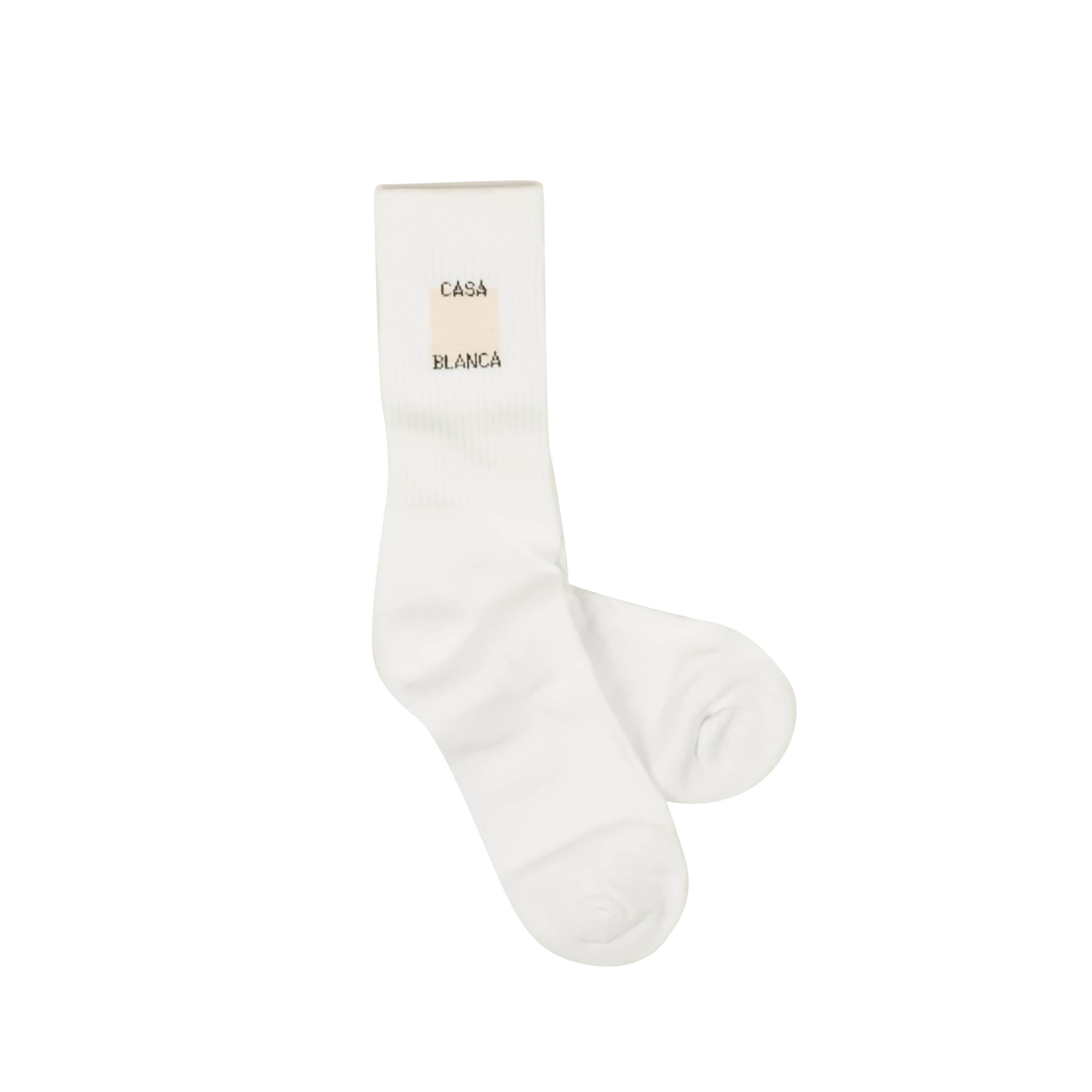 Casablanca casablanca, channelenable-all, chicmi, couponcollection, gender-mens, main-accessories, mens-shoes, mens-socks, size-s, under-250 White Square Logo Ribbed Sport Socks