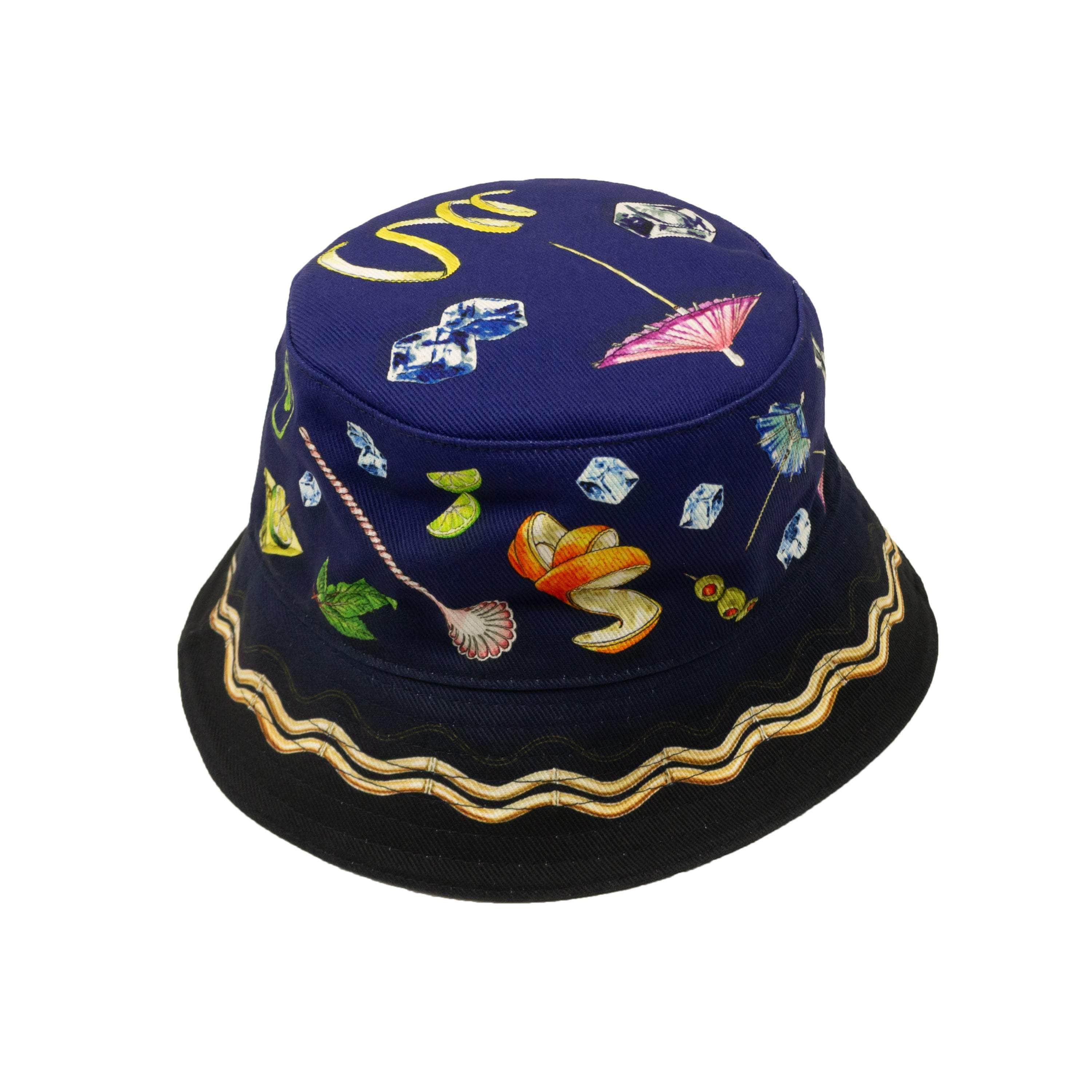 Casablanca CSB-XACC-0012/ML NWT CASABLANCA Navy Blue Casa Club Nuit Printed Bucket Hat Size ML $365 CSB-XACC-0012/ML