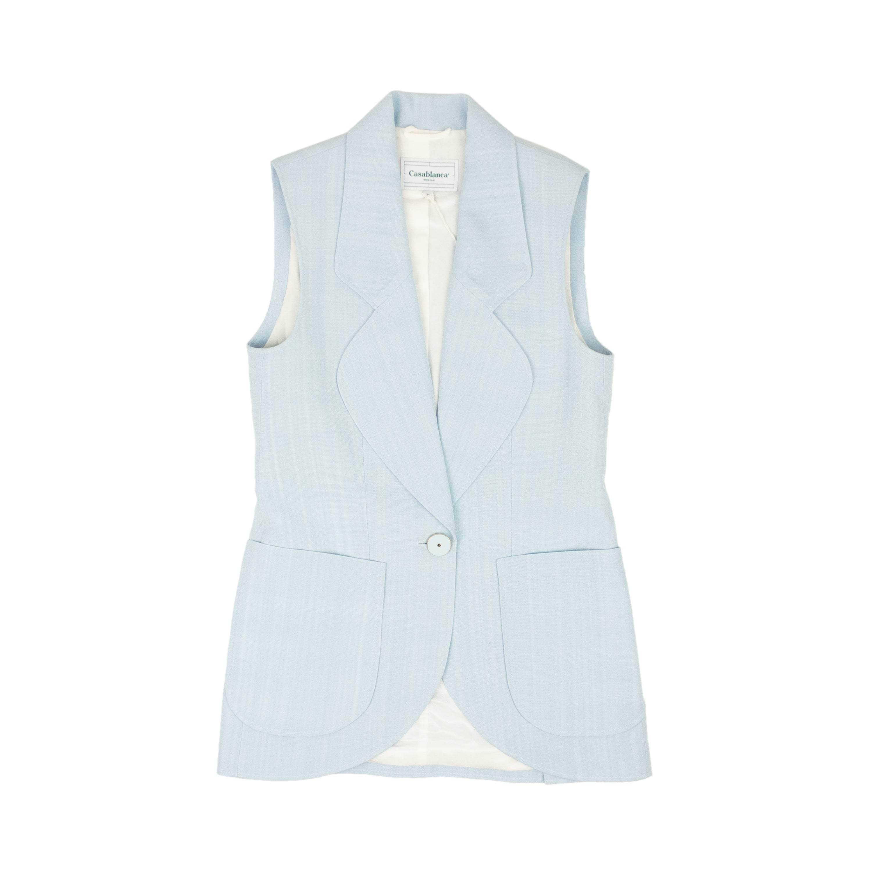 Casablanca CSB-XTPS-0023/34 NWT CASABLANCA Lght Blue Sleeveless Single Breasted Blazer Size 34 $1435 CSB-XTPS-0023/34