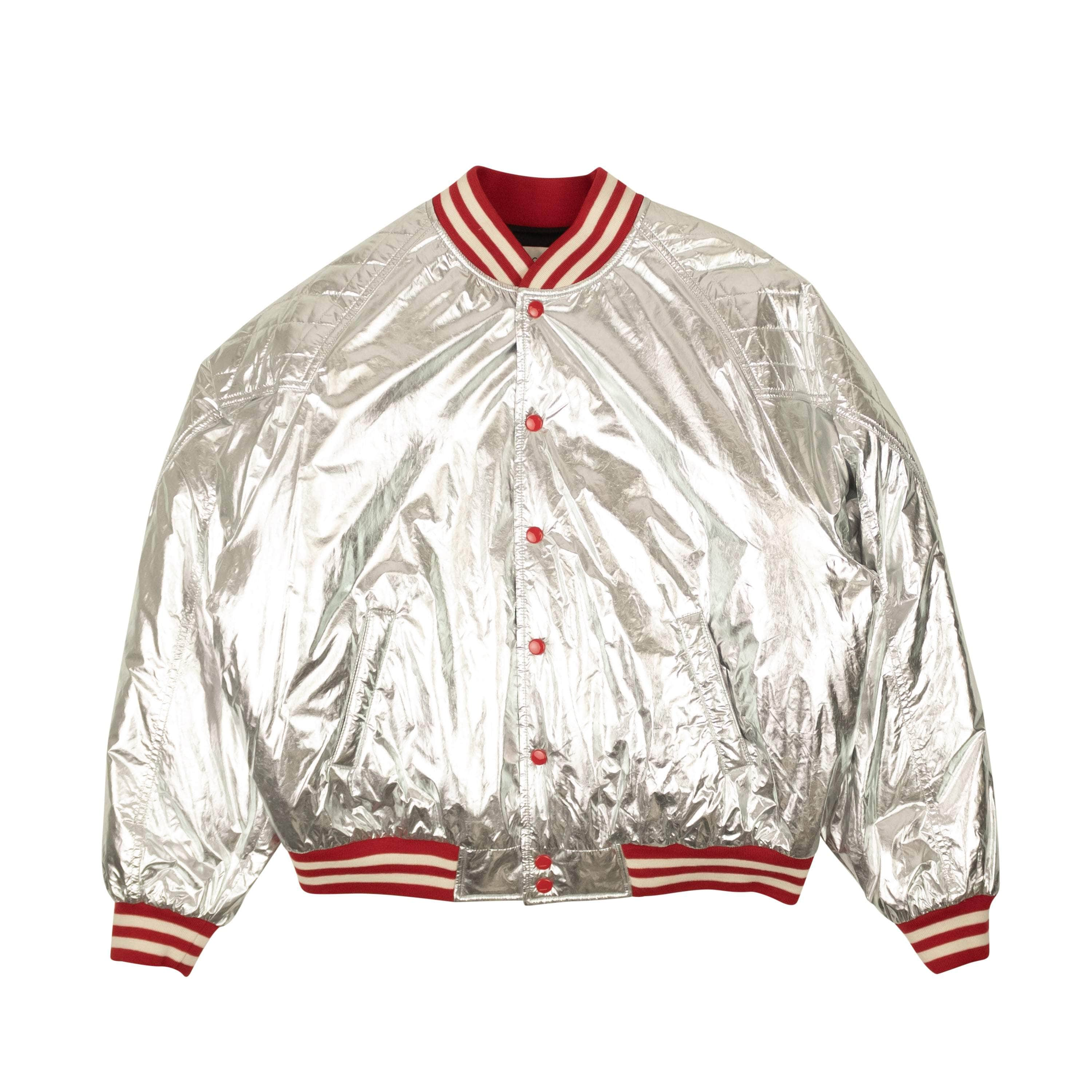 Celine CLN-XOTW-0003/50 NWT CELINE Silver And Red Padded Teddy Bomber Jacket Size 50 $2150 CLN-XOTW-0003/50