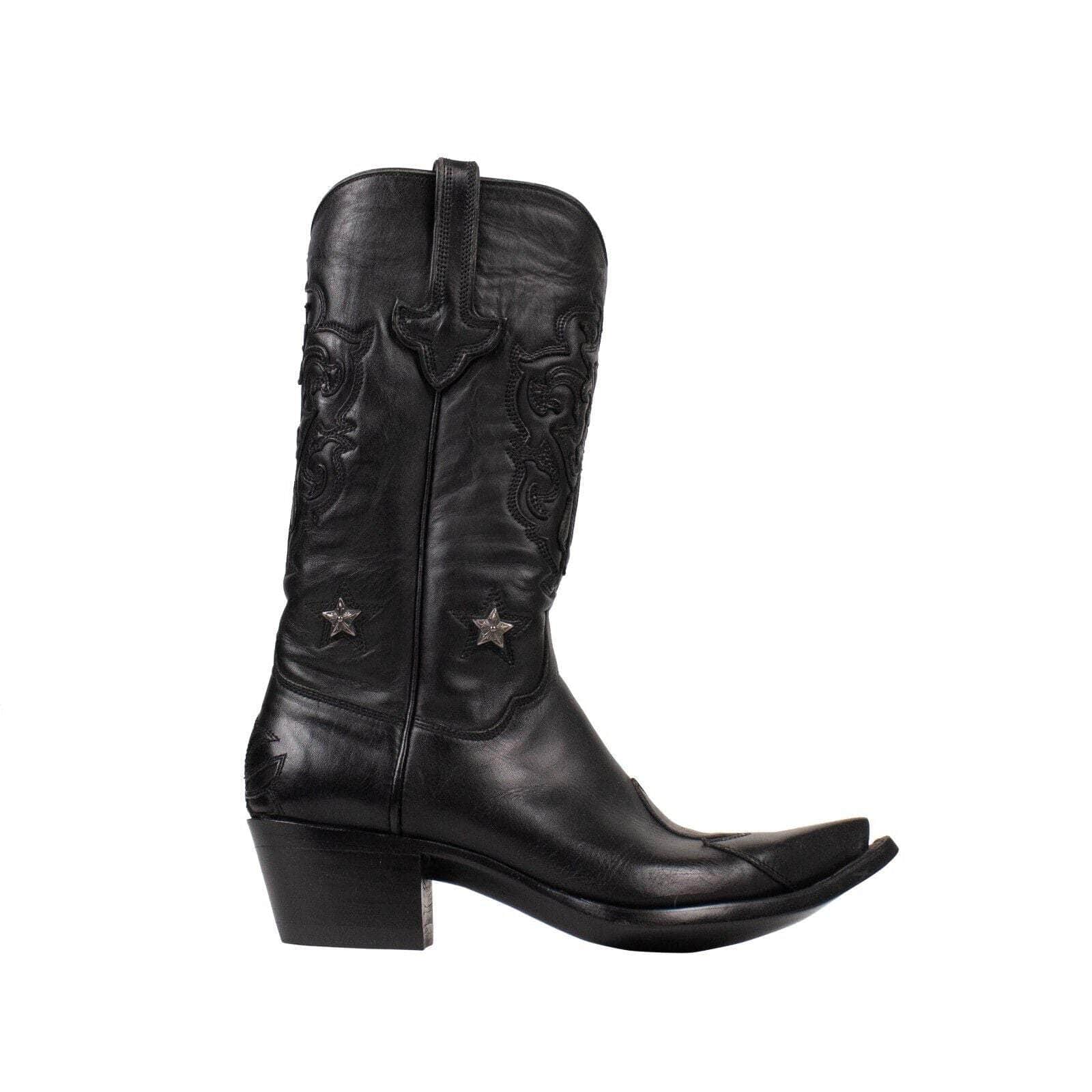 CHROME HEARTS Black Leather Western Cowboy Boots