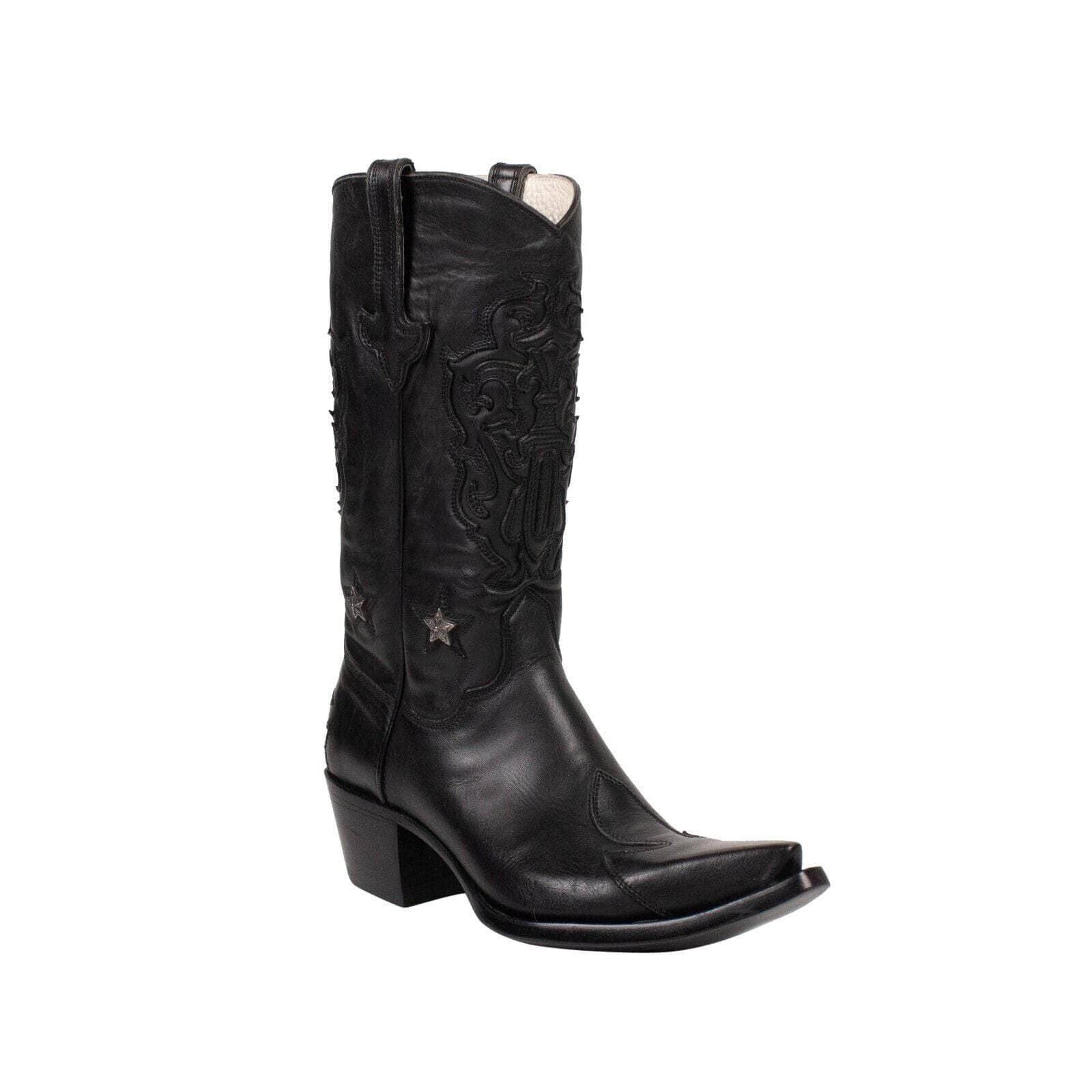 CHROME HEARTS Black Leather Western Cowboy Boots