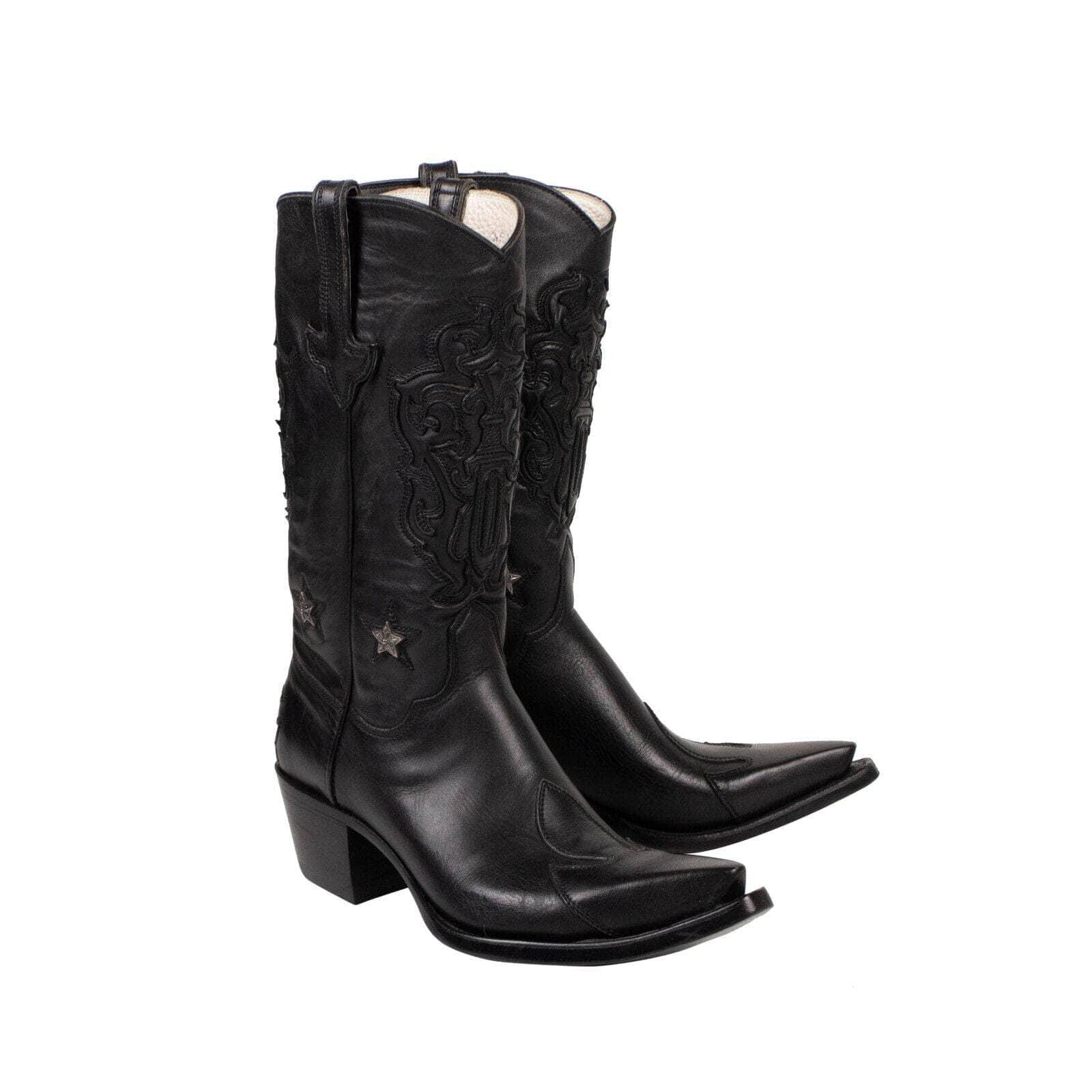 CHROME HEARTS channelenable-all, chicmi, chrome-hearts, couponcollection, gender-womens, main-shoes, over-5000, size-8-5 8.5 Black Leather Western Cowboy Boots 95-CRH-2002/8.5 95-CRH-2002/8.5