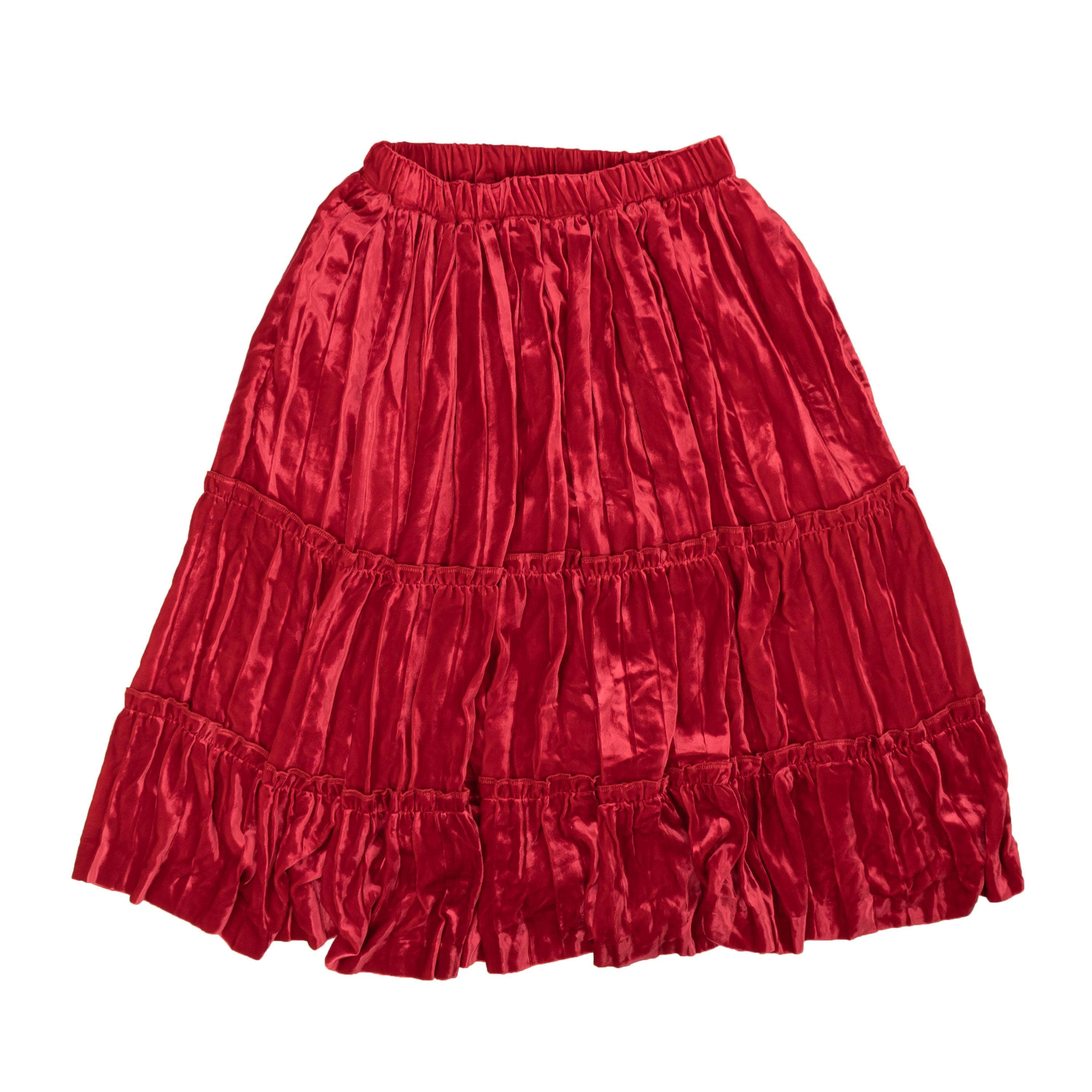 Comme Des Garcons 95-CDG-0002/S NWT COMME DES GARCONS Red Crush Velvet Tier Frill Trim Skirt Size S $2125 95-CDG-0002/S