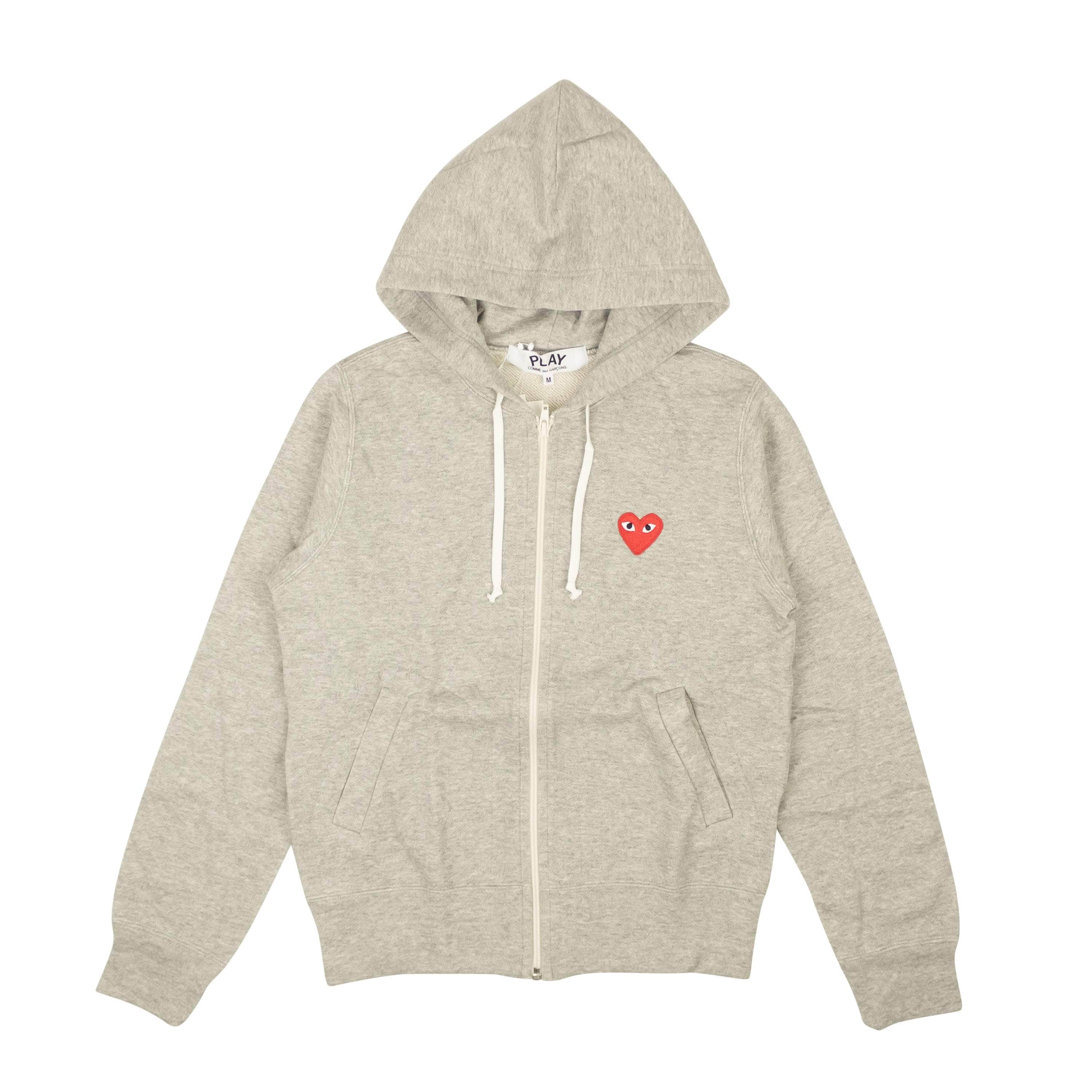 Comme Des Garcons Play 95-CDP-1048/M NWT COMME DES GARCONS PLAY Grey Cotton Red Hearts Hoodie Size M $510 95-CDP-1048/M