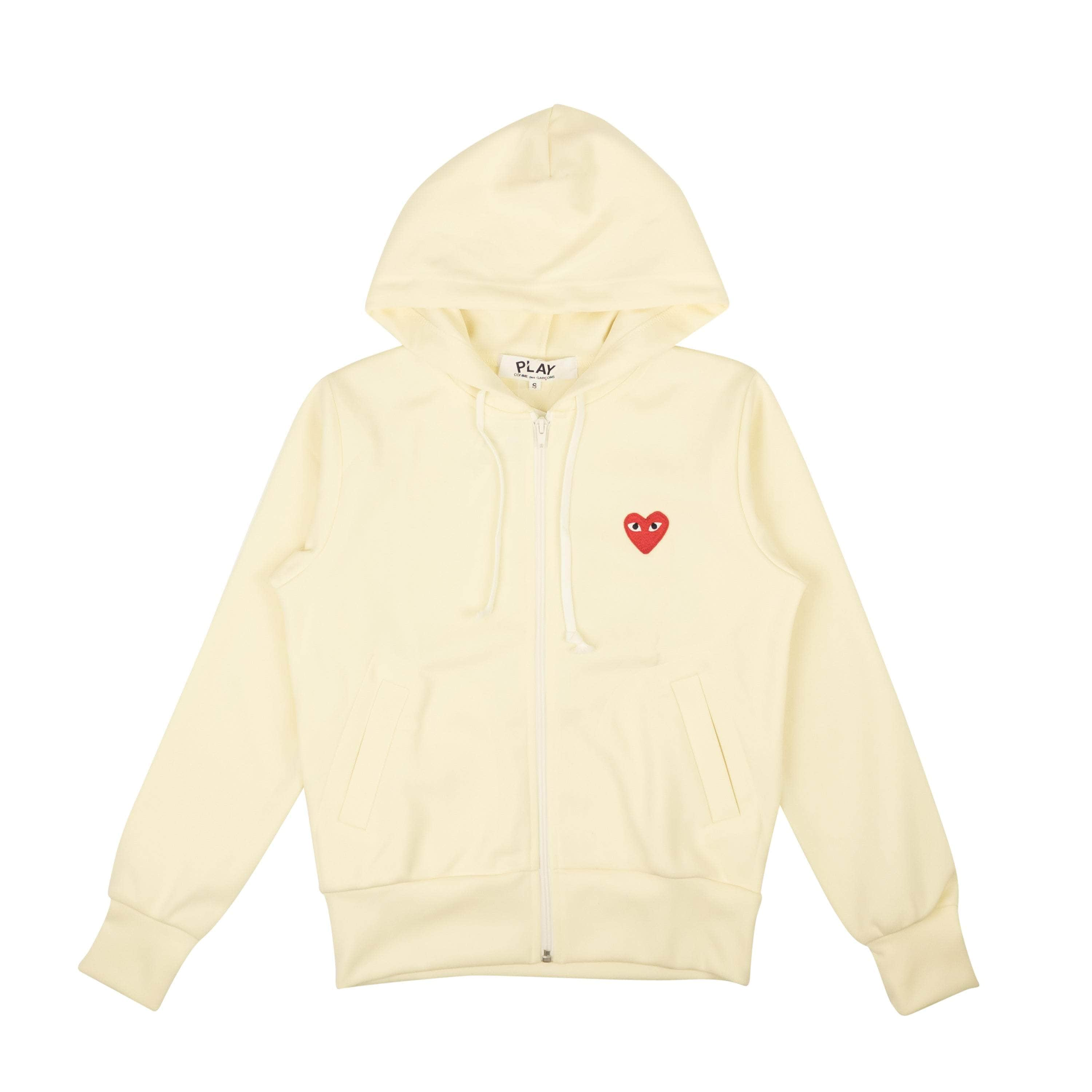 Comme Des Garcons Play 95-CDP-1055/L 95-CDP-1055/L AZ-T171-051-3 Ivory Comme Des Garcons Play Red Heart Zip Up Hoodie Size L 95-CDP-1055/L