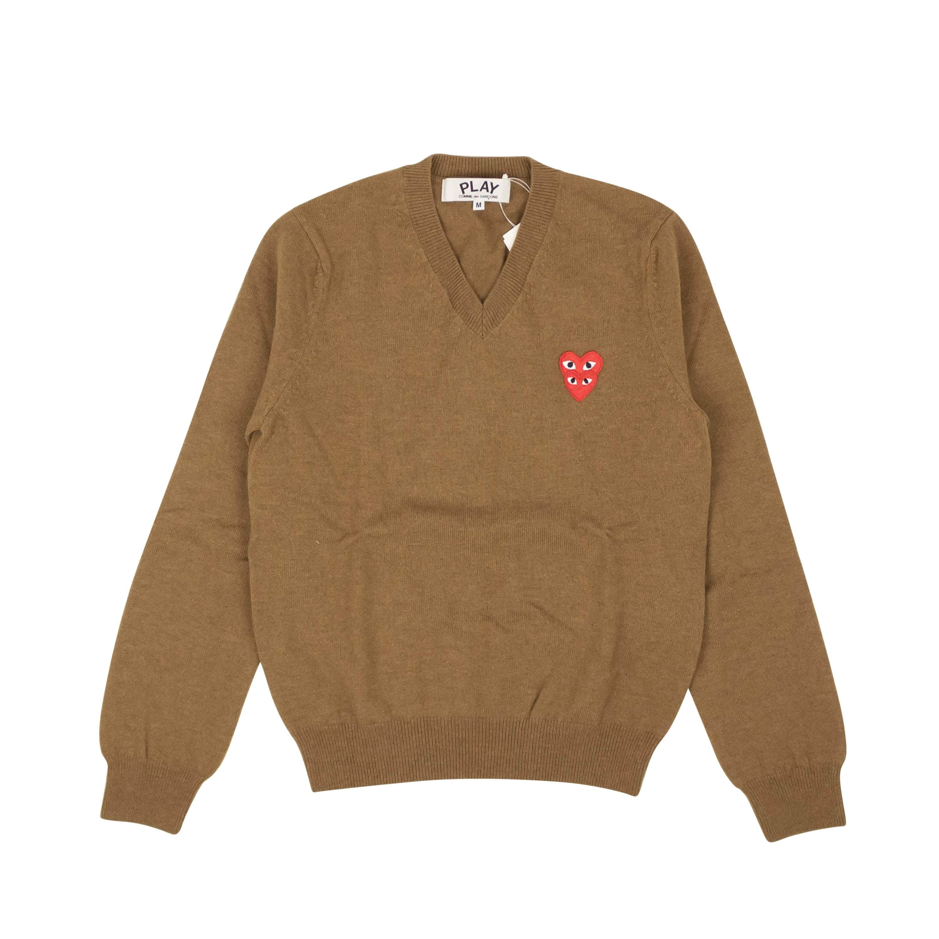 Comme Des Garcons Play 95-CDP-1068/M NWT COMME DES GARCONS PLAY Brown Wool Double Heart Sweater Size M $395 95-CDP-1068/M