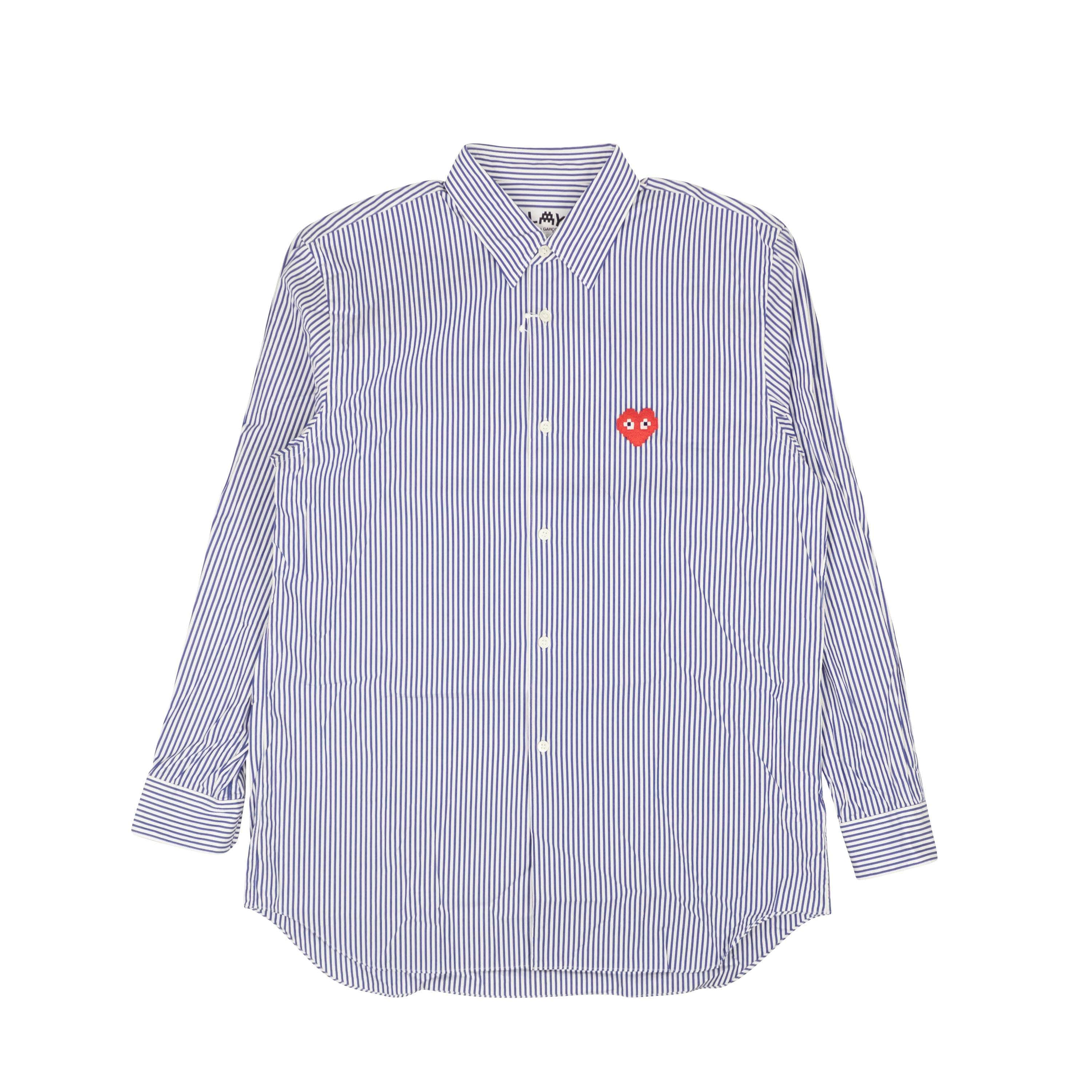 Comme Des Garcons Play CDP-XTPS-0001/L NWT COMME DES GARCONS PLAY Blue Cotton Striped Button Down Shirt Size L $385 CDP-XTPS-0001/L