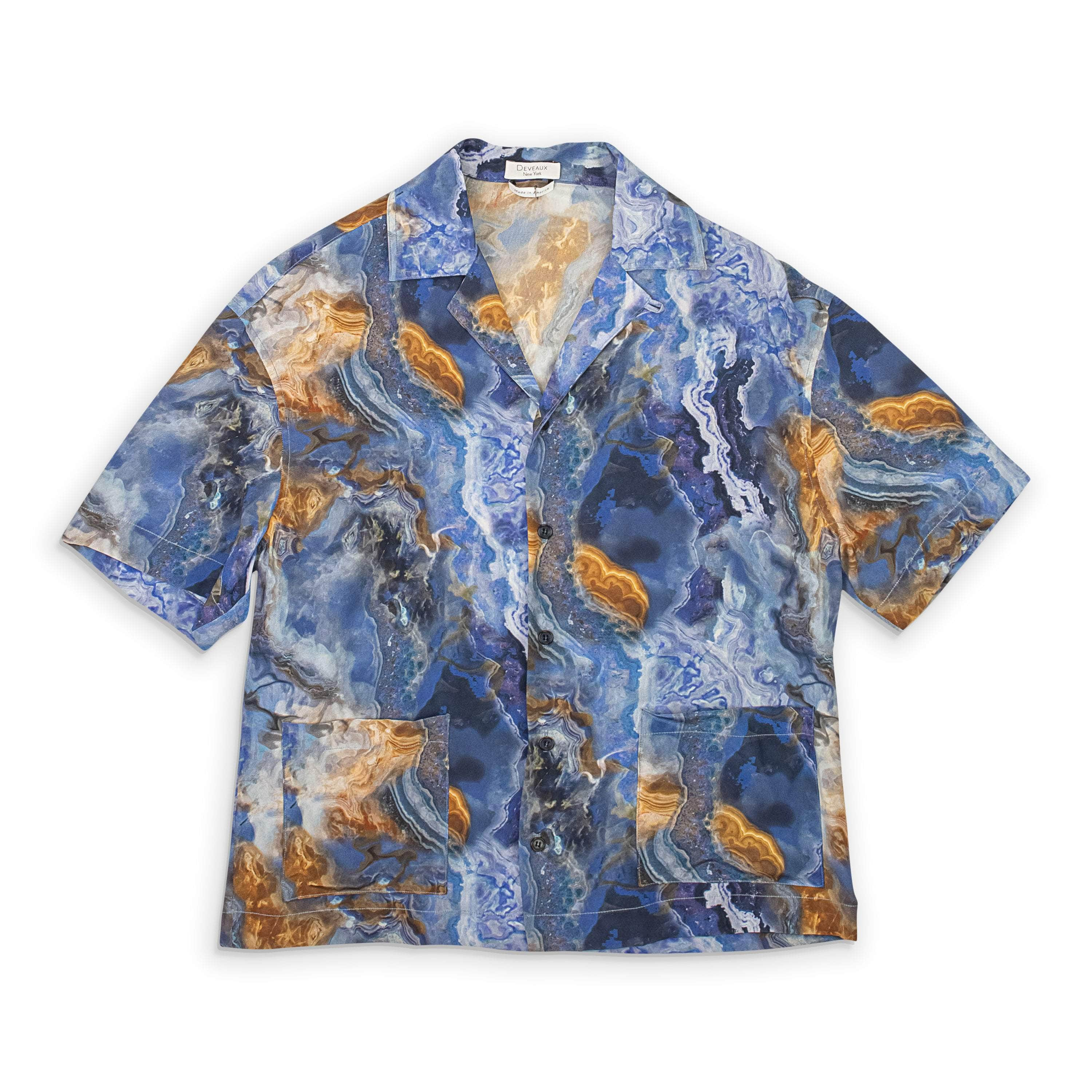 Deveaux 95-DVX-1003/0 NWT Deveaux BLUE ONYX PRINT DEVEAUX RESORT SHIRT Size 0 $625 95-DVX-1003/0