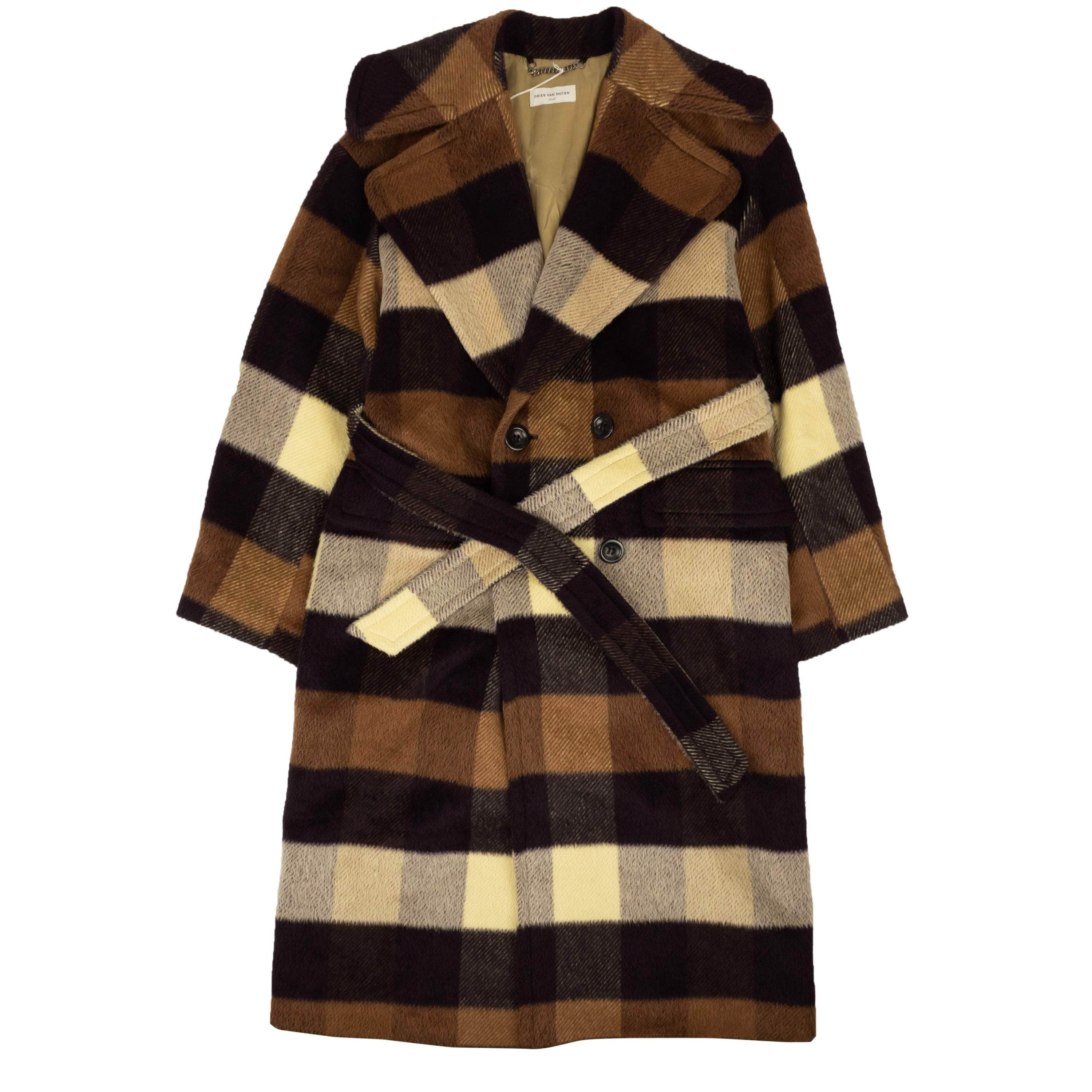Dries Van Noten 2000-5000, channelenable-all, chicmi, couponcollection, dries-van-noten, gender-mens, main-clothing, mens-shoes, mens-wool-coats, size-s S / 95-DVN-0028/S Brown Checked Double-Breasted Rmeta Coat 95-DVN-0028/S 95-DVN-0028/S