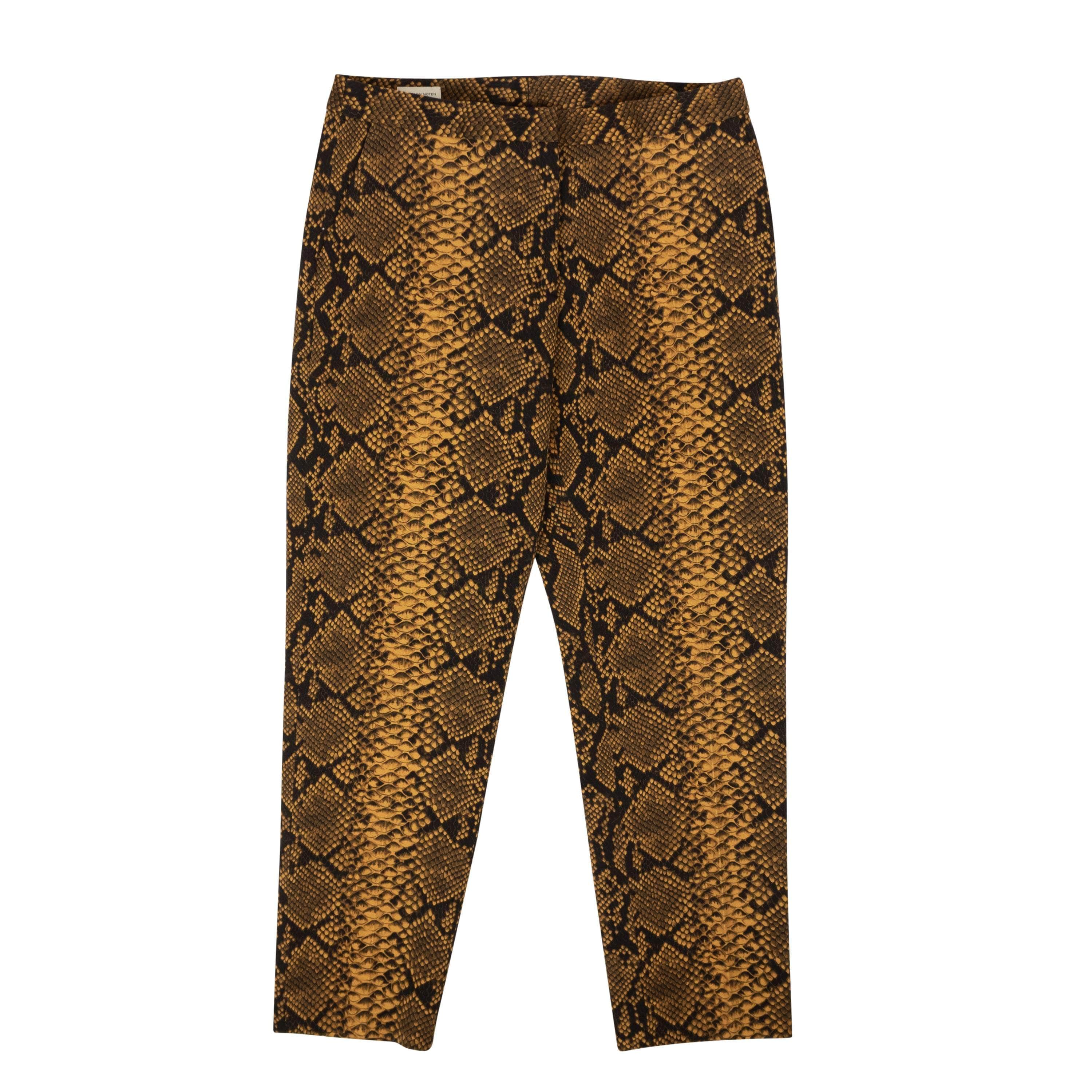 Dries Van Noten 750-1000, channelenable-all, chicmi, couponcollection, dries-van-noten, gender-womens, main-clothing, size-38, size-40, womens-straight-pants Gold Snake Print High Rise Wool Pants