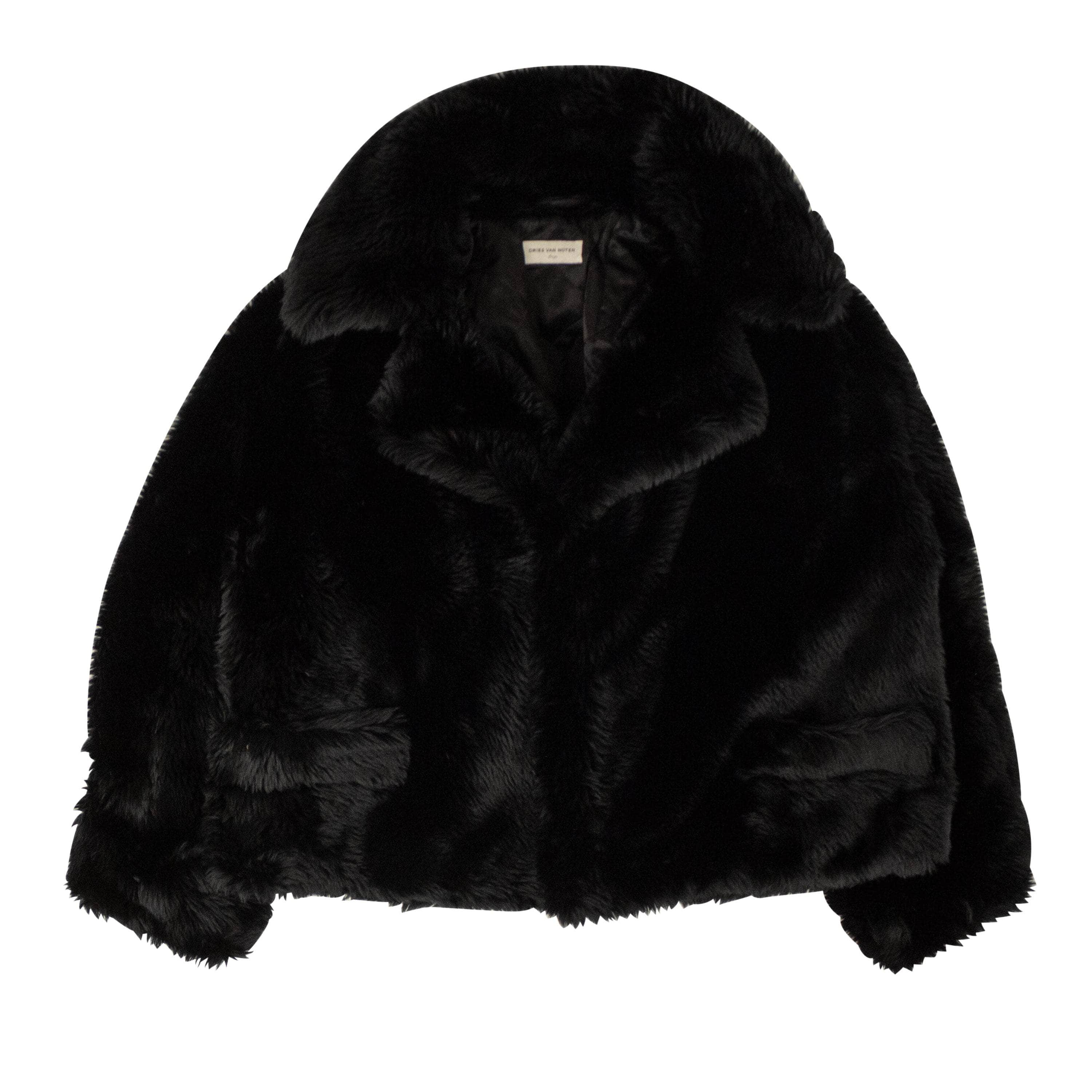 DRIES VAN NOTEN 95-DVN-0034/L NWT DRIES VAN NOTEN Black Vaudi Faux Fur Coat Size L $1665 95-DVN-0034/L