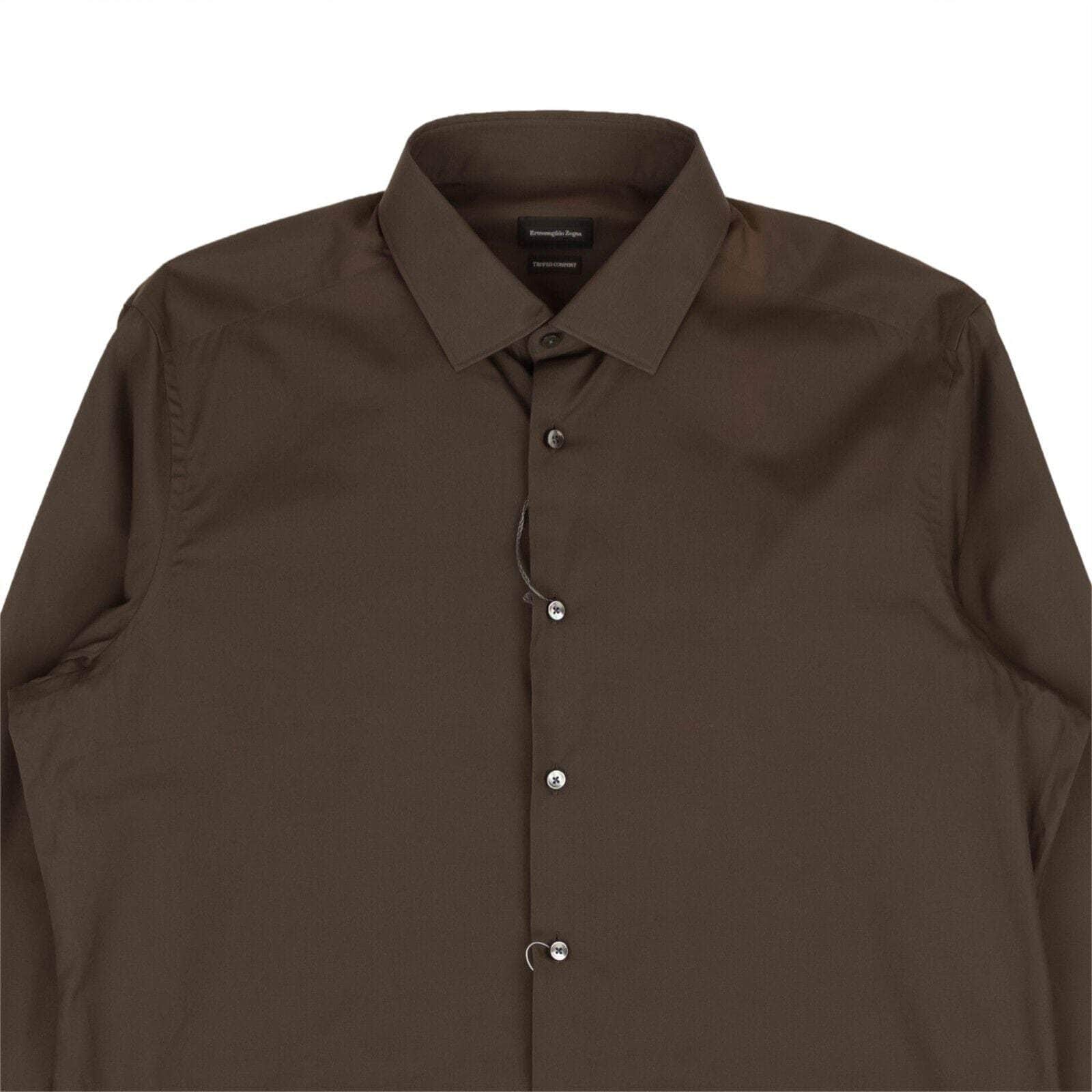 Ermenegildo Zegna 250-500, channelenable-all, chicmi, couponcollection, gender-mens, main-clothing, mens-shoes, size-44 44 Brown Cotton Button Down Dress Shirt 95-ZGN-1019/44 95-ZGN-1019/44
