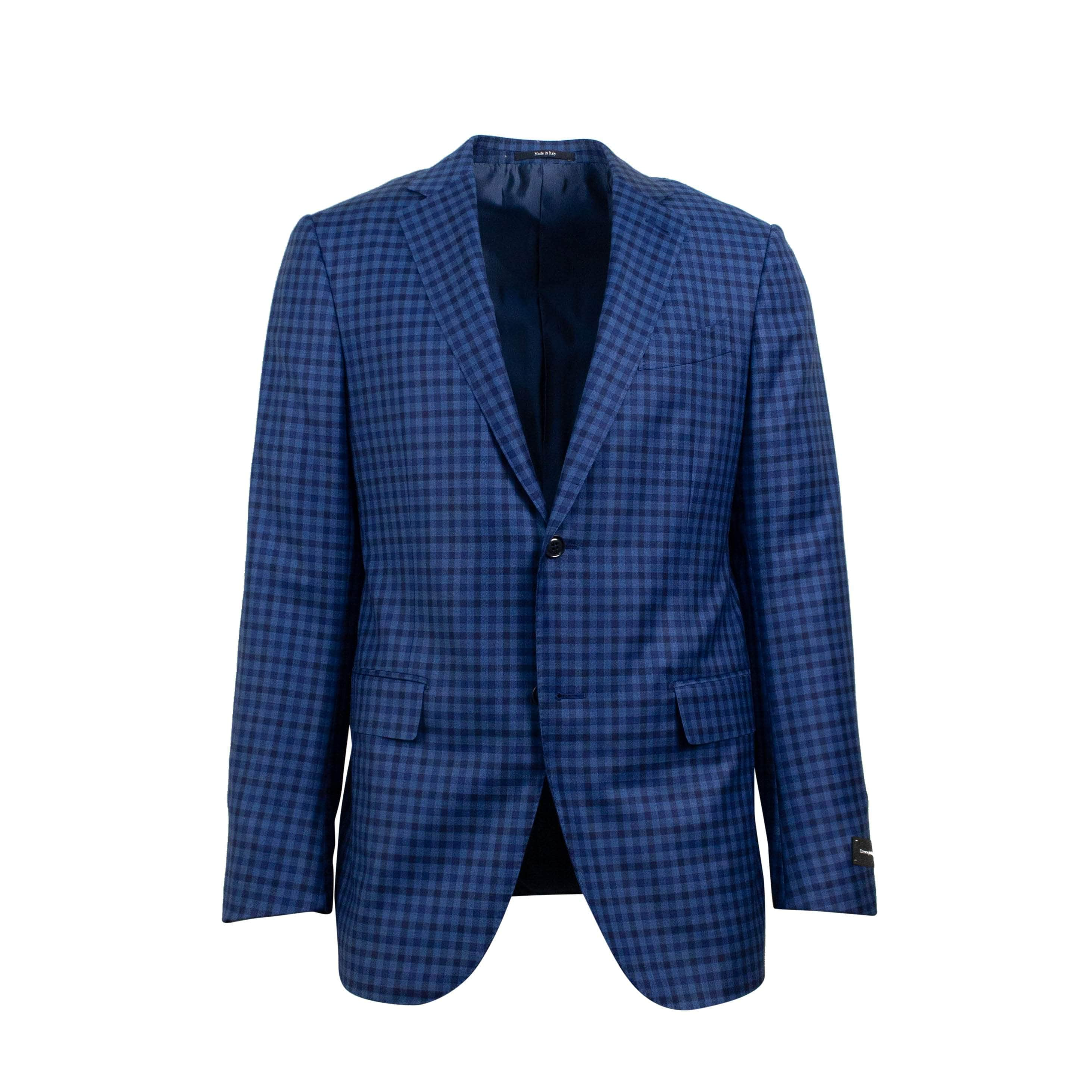 Ermenegildo Zegna 69LE-118/44L NWT ERMENEGILDO ZEGNA Dark Blue Wool Checkered Blazer Jacket Size 44L $1995 69LE-118/44L