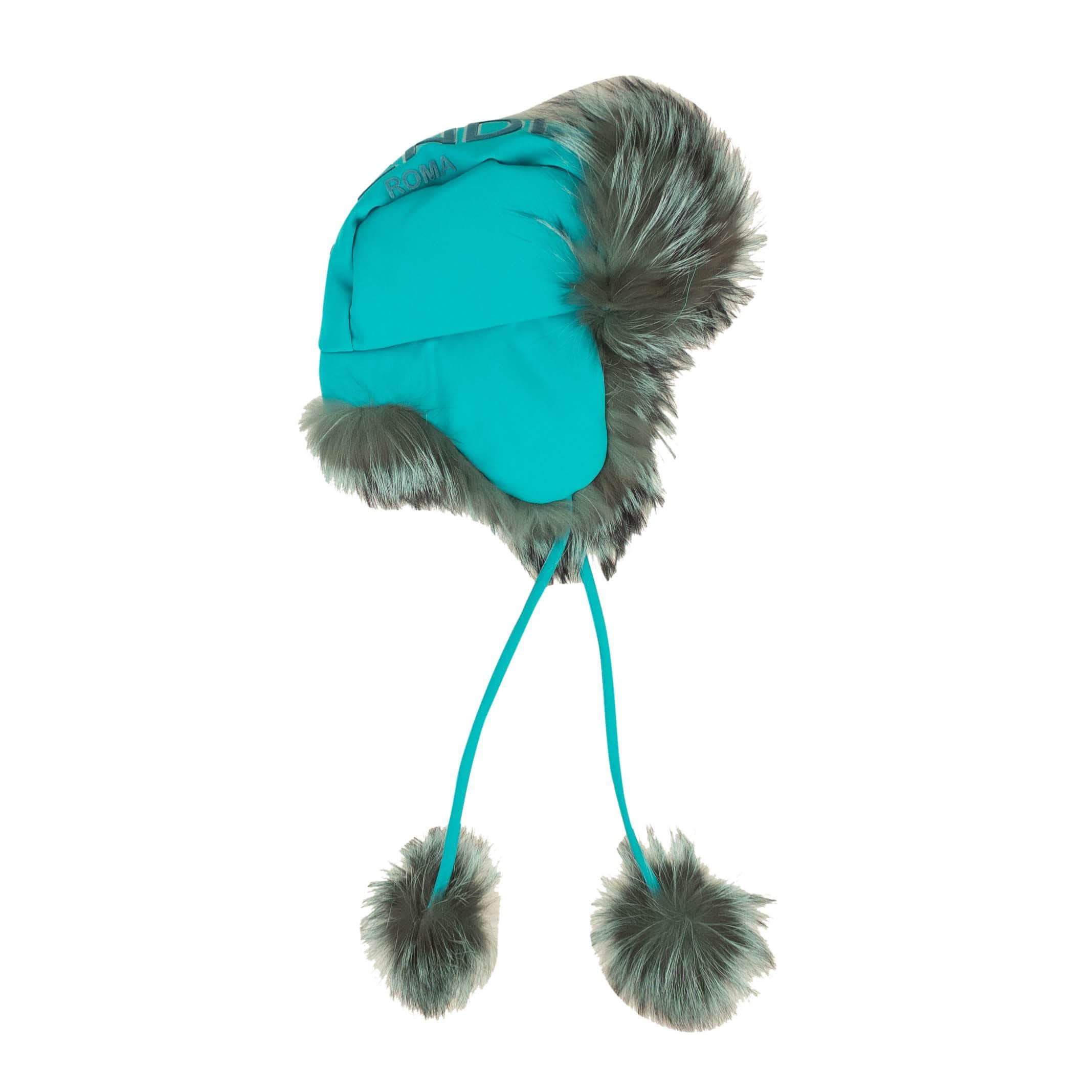 Fendi 75LE-3148/L NWT FENDI Blue Aviator Winter Fox Fur Hat Size L $1790 75LE-3148/L