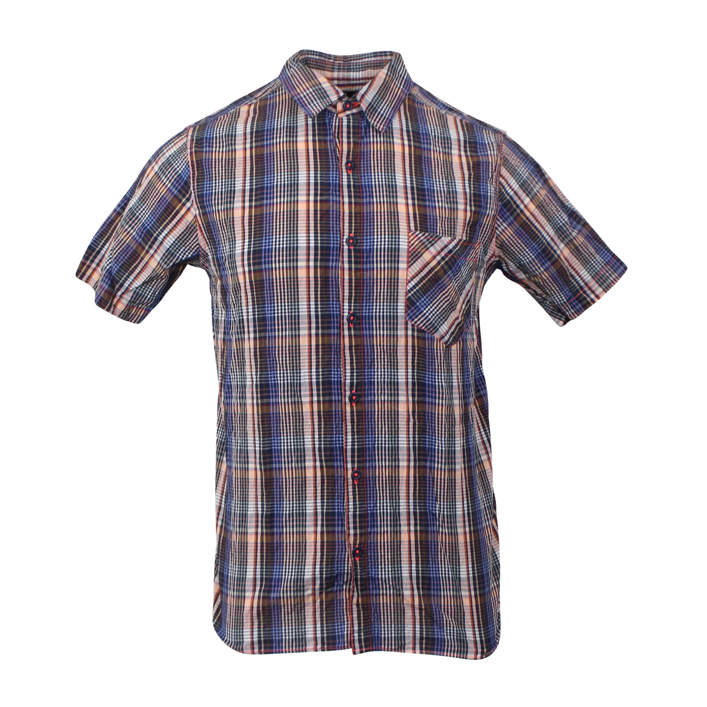 Freeman's Sporting Club FSC-XTPS-0020/L Freeman's Sporting Club Peach/Brown/Blue Plaid Short Sleeve Shirt Size L $170 FSC-XTPS-0020/L