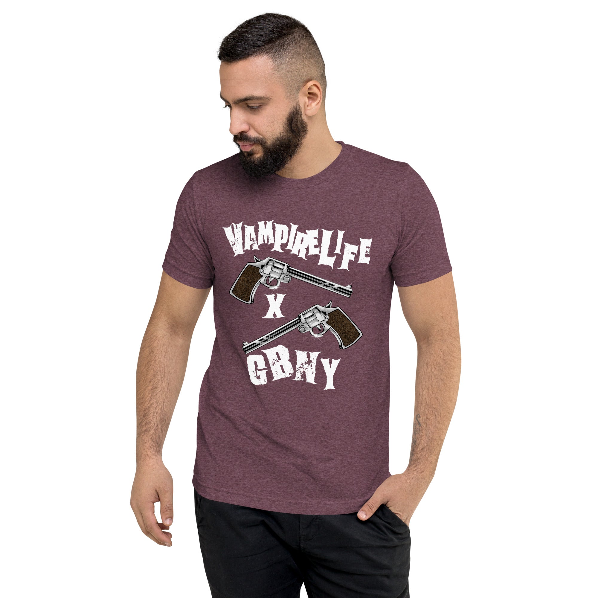 GBNY Maroon Triblend / XS Vamp Life X GBNY "Pistol" T-shirt - Men's 9830702_6544