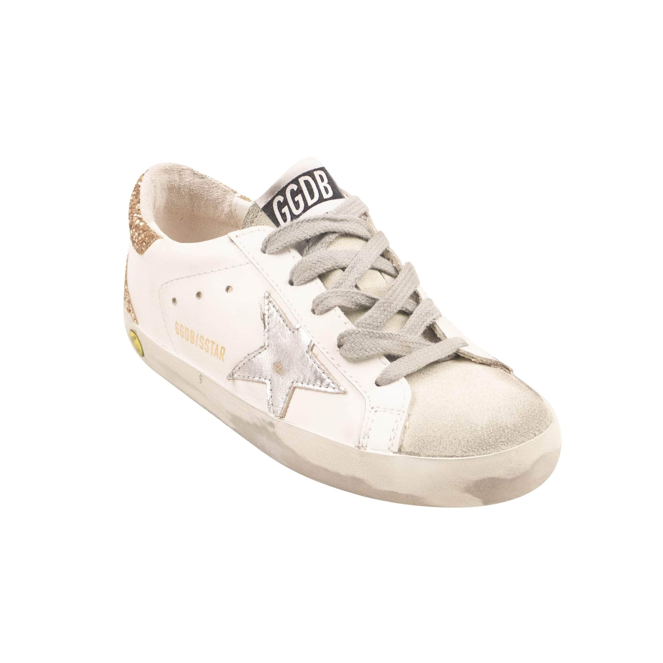 Golden Goose 95-GLG-2011/30 NIB GOLDEN GOOSE White Leather Suede Glitter Super Star Sneakers Size 30 $375 95-GLG-2011/30