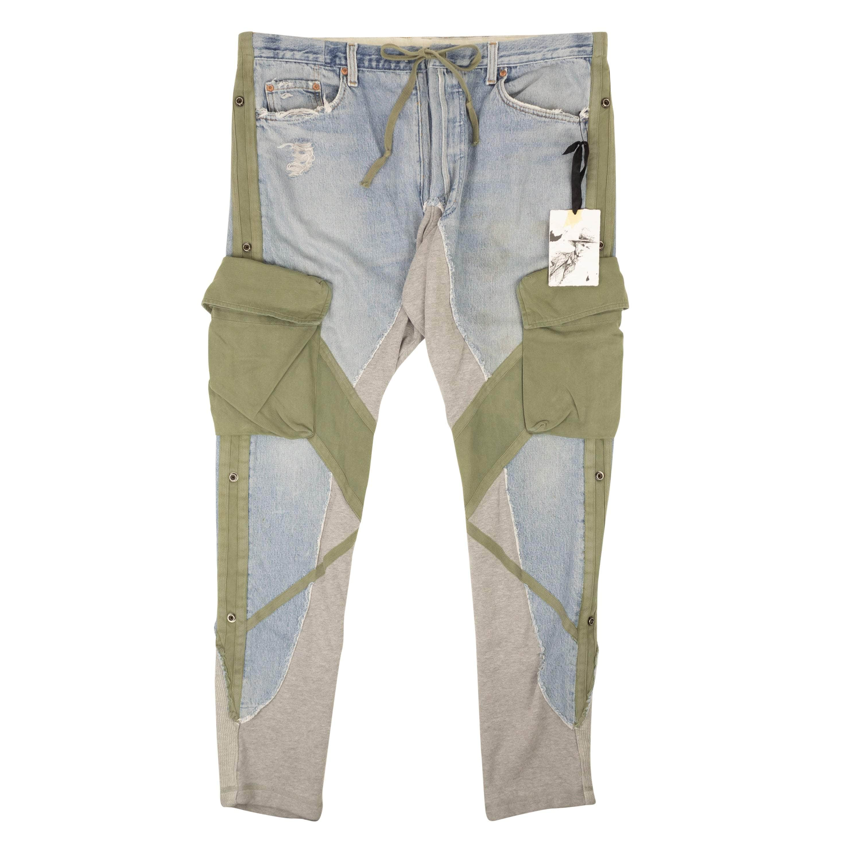 Greg Lauren 95-GLN-1007/4 NWT GREG LAUREN Blue & Grey Denim Fleece 50-50 Lounge Pants Size 4 $975 95-GLN-1007/4