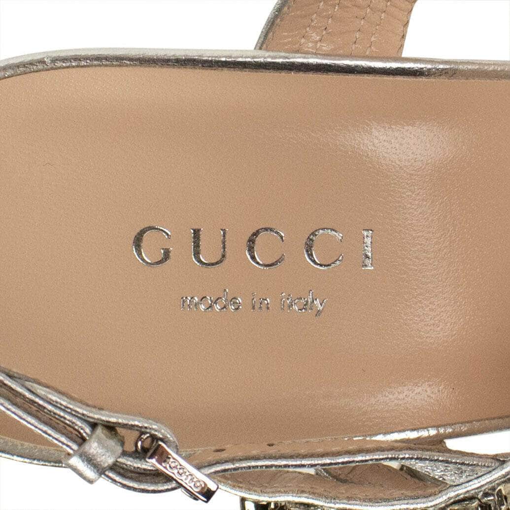 Gucci 500-750, channelenable-all, chicmi, couponcollection, gender-womens, gucci, main-shoes, shop375, size-8, womens-pumps-heels 8 Silver Leather With Red And Green Crystals Sandals 8/38 69LE-2652/8 69LE-2652/8
