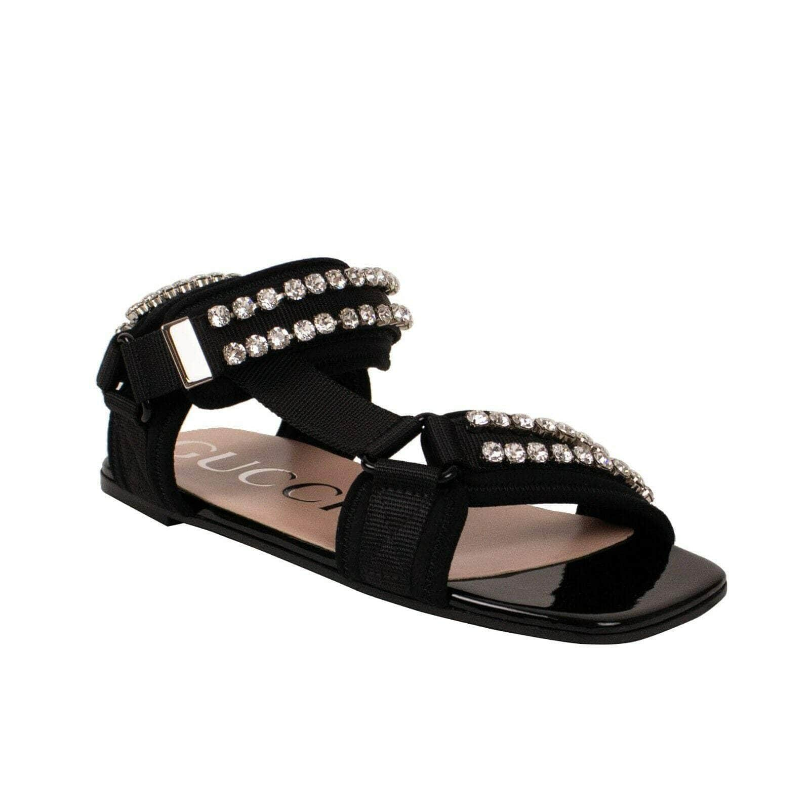 Gucci 69LE-2242/10 NIB GUCCI Black Leather With Crystals Open Toe Sandals 10 US 40 EU 69LE-2242/10