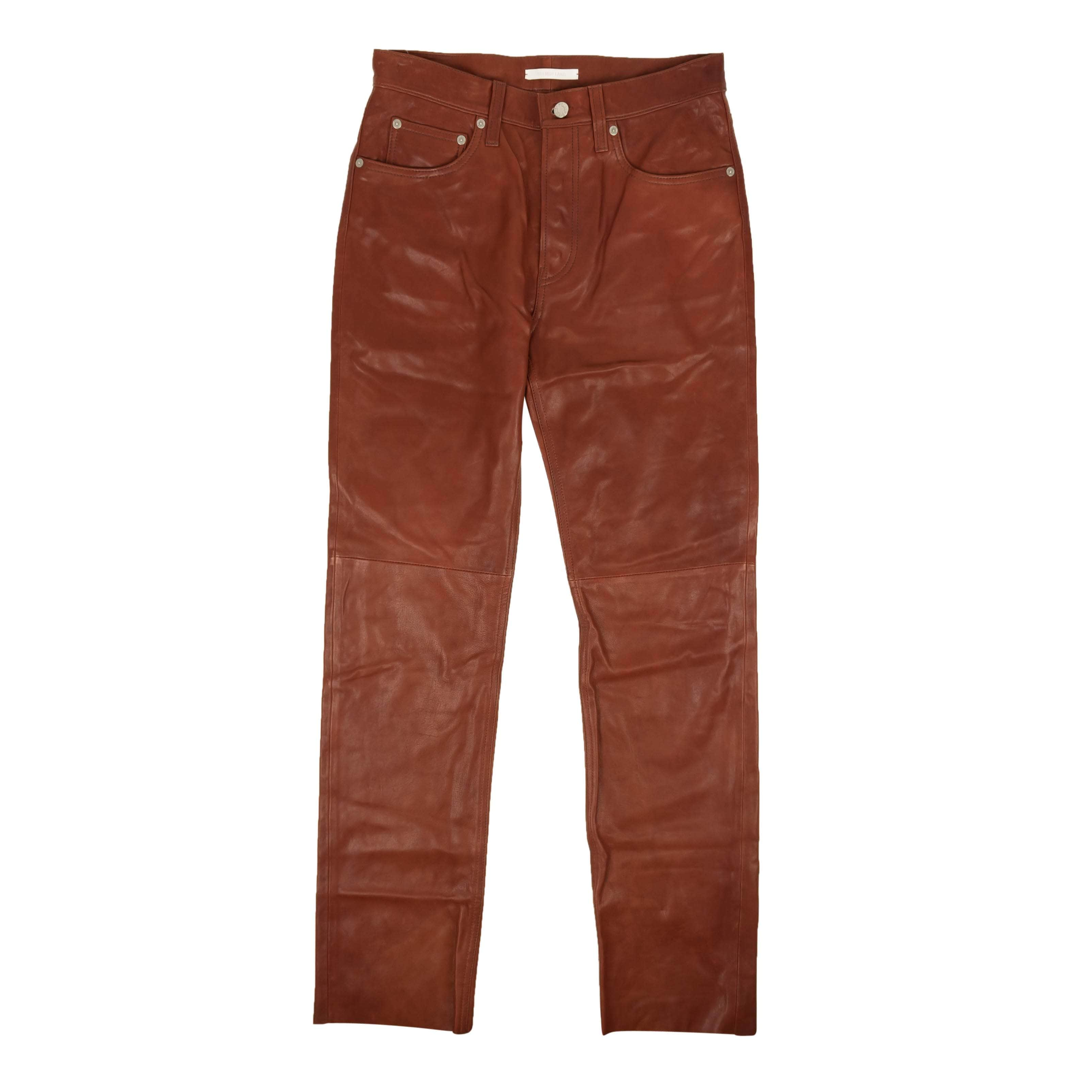 Helmut Lang 95-HLM-1027/27 NWT HELMUT LANG Red Tobacco Masc Hi Straight Leather Pants Size 27 $1195 95-HLM-1027/27