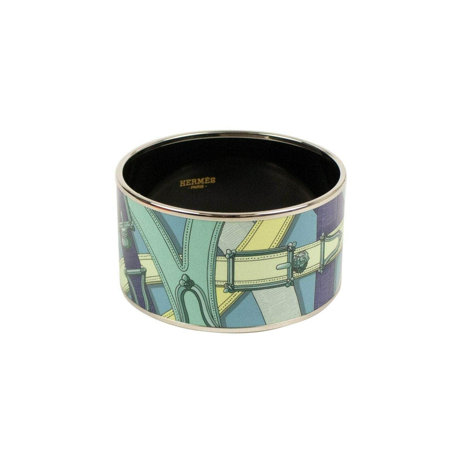 HERMES 250-500, channelenable-all, chicmi, couponcollection, gender-womens, main-accessories, SPO OS Blue And Green 'Cavalcadour' Design Extra Wide Bangle Bracelet 69LE-3203 69LE-3203